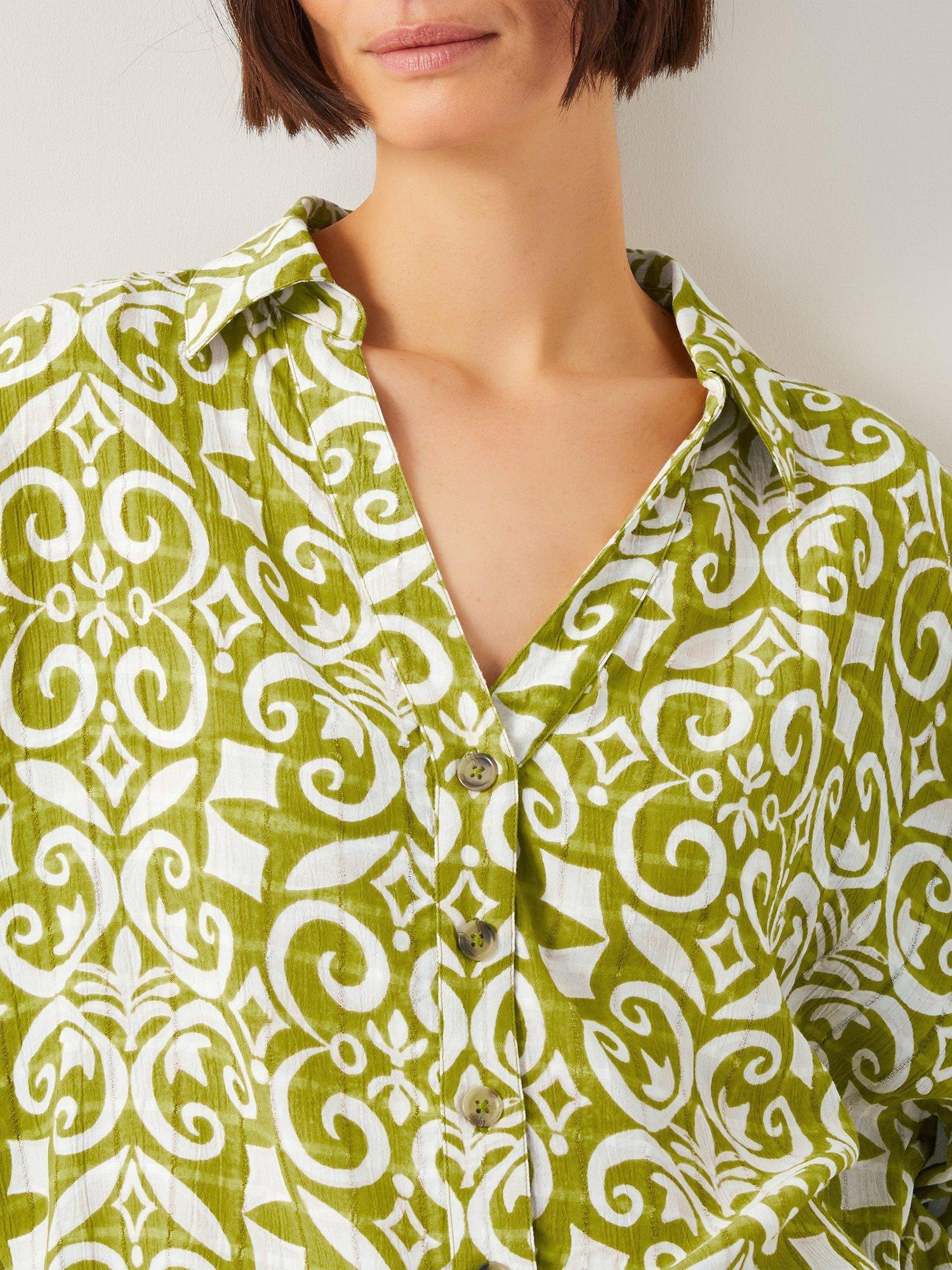 Product image 5 of 5, which shows Monsoon Trinny Print Shirt, Green/White, S