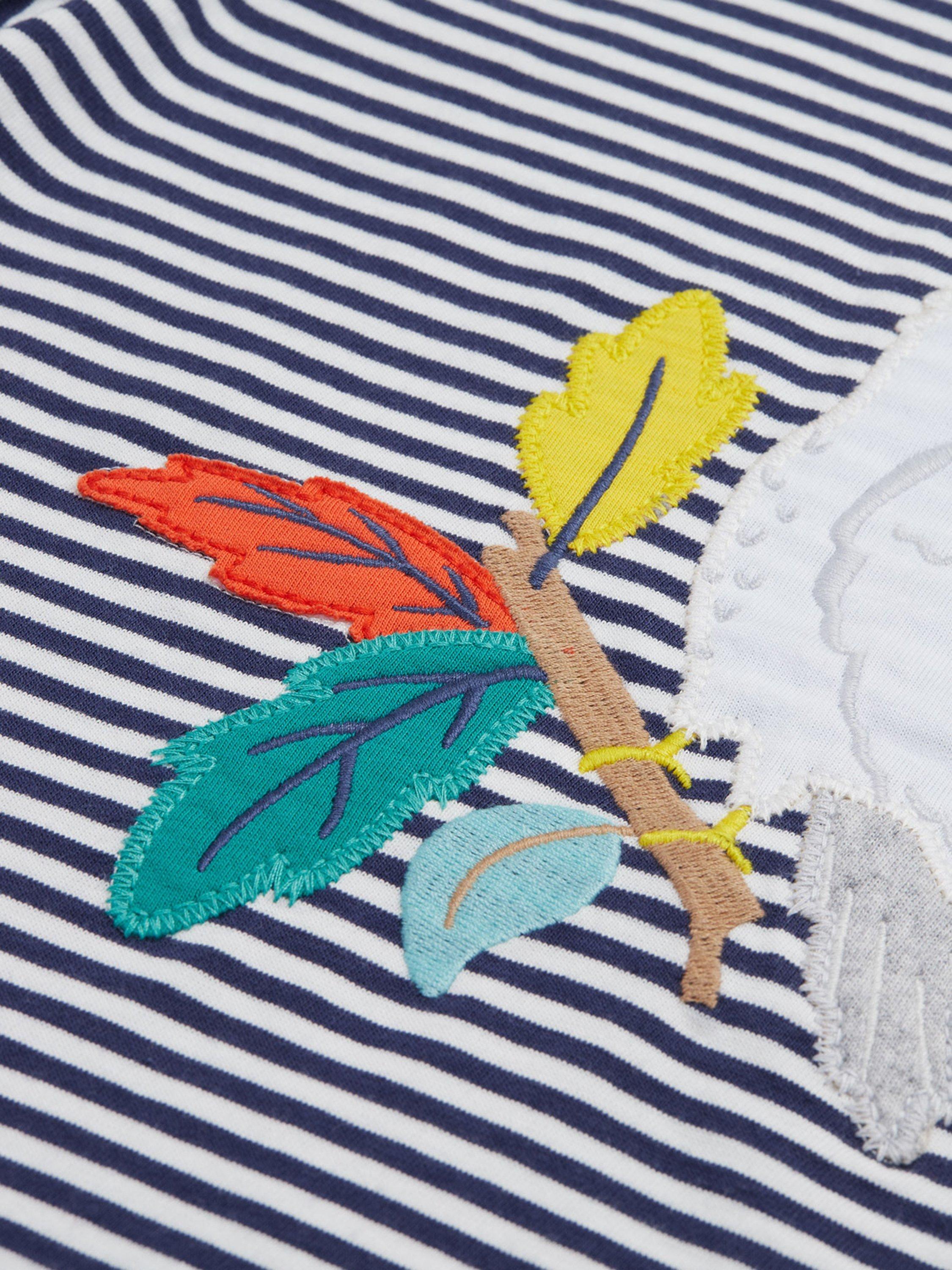 Product image 3 of 4, which shows Frugi Kids' Elijah Organic Cotton Stripe Applique T-Shirt , Blue Navy, 2-3 years