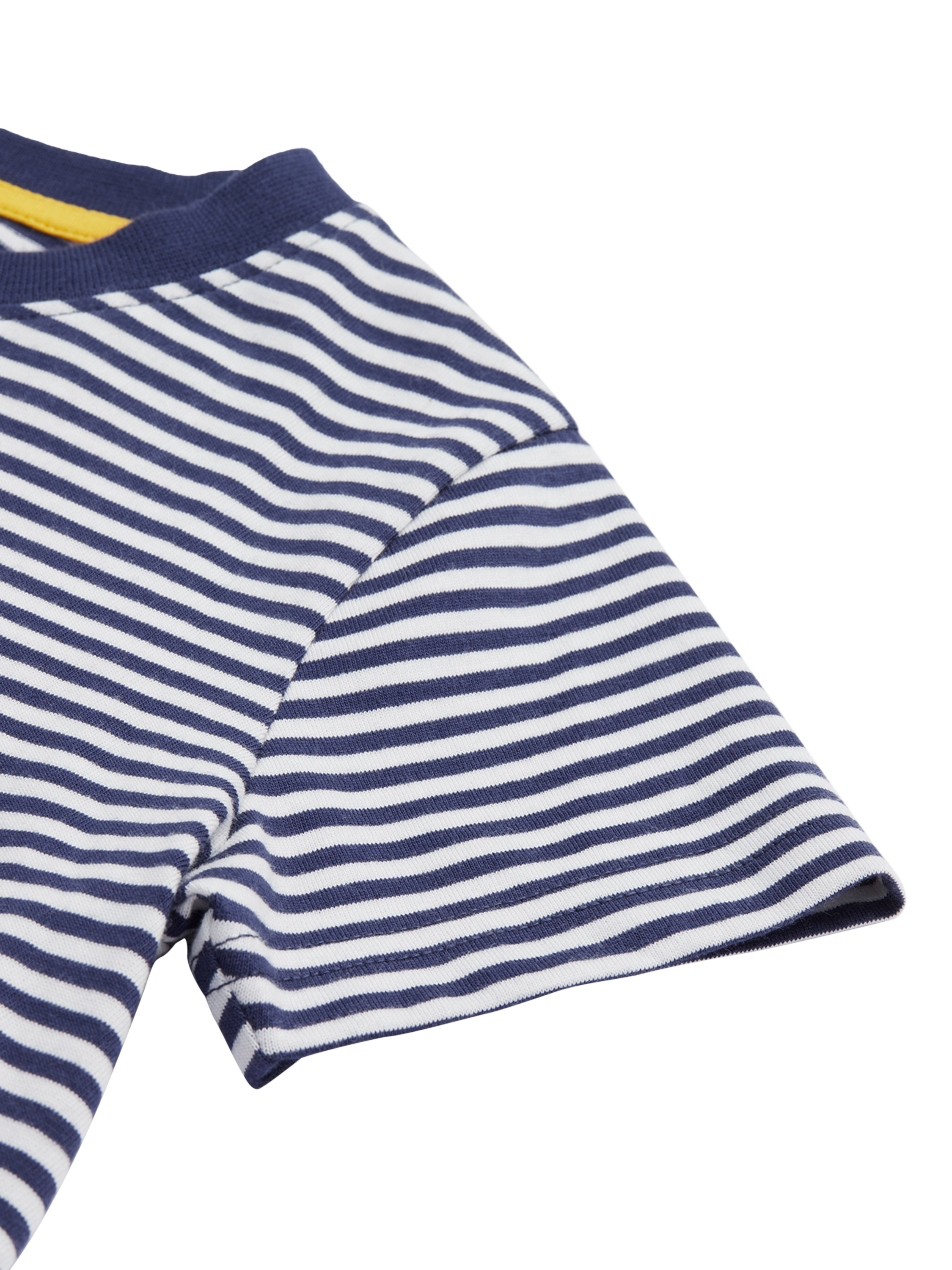 Product image 4 of 4, which shows Frugi Kids' Elijah Organic Cotton Stripe Applique T-Shirt , Blue Navy, 2-3 years