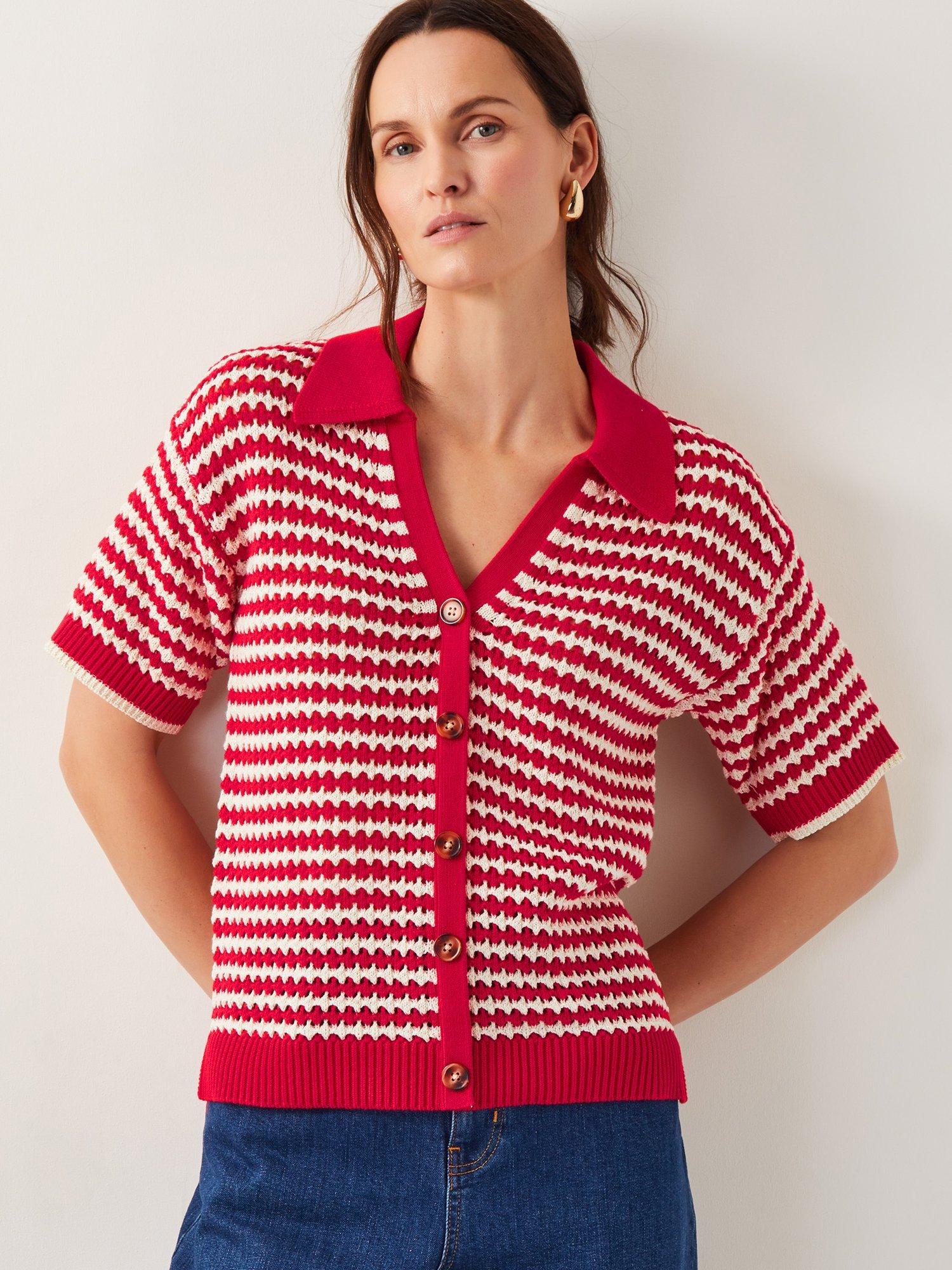 Product image 1 of 5, which shows Monsoon Cally Collar Jumper, Red/White, S