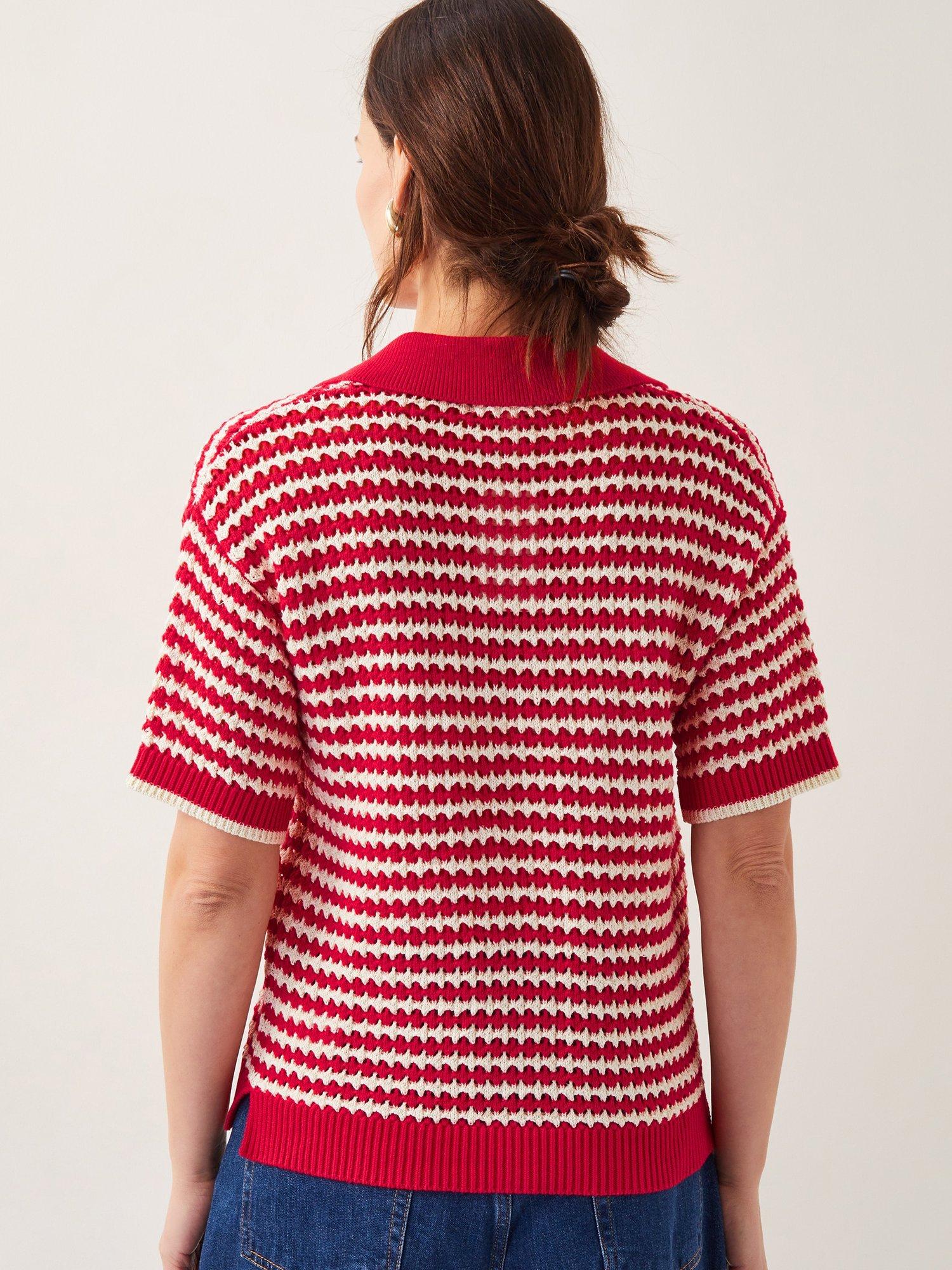 Product image 2 of 5, which shows Monsoon Cally Collar Jumper, Red/White, S