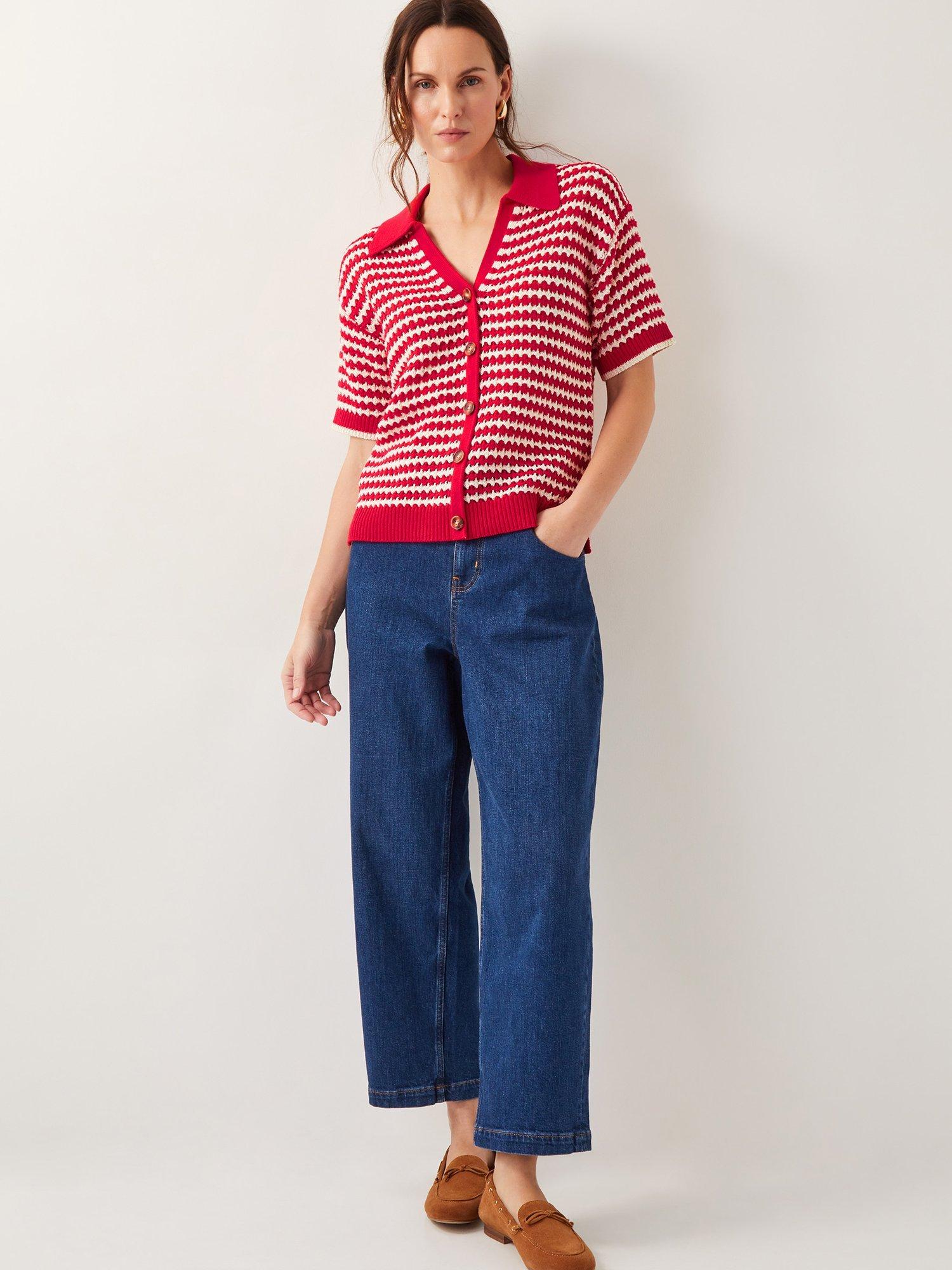Product image 3 of 5, which shows Monsoon Cally Collar Jumper, Red/White, S