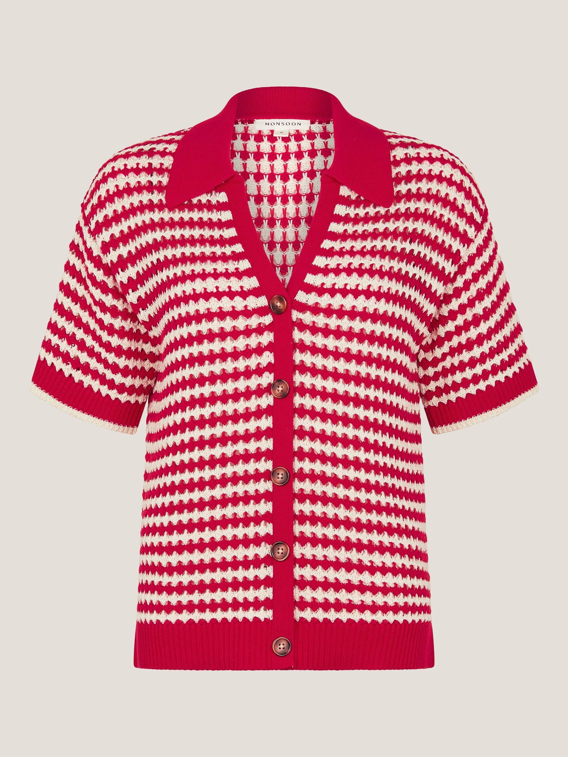 Product image 4 of 5, which shows Monsoon Cally Collar Jumper, Red/White, S