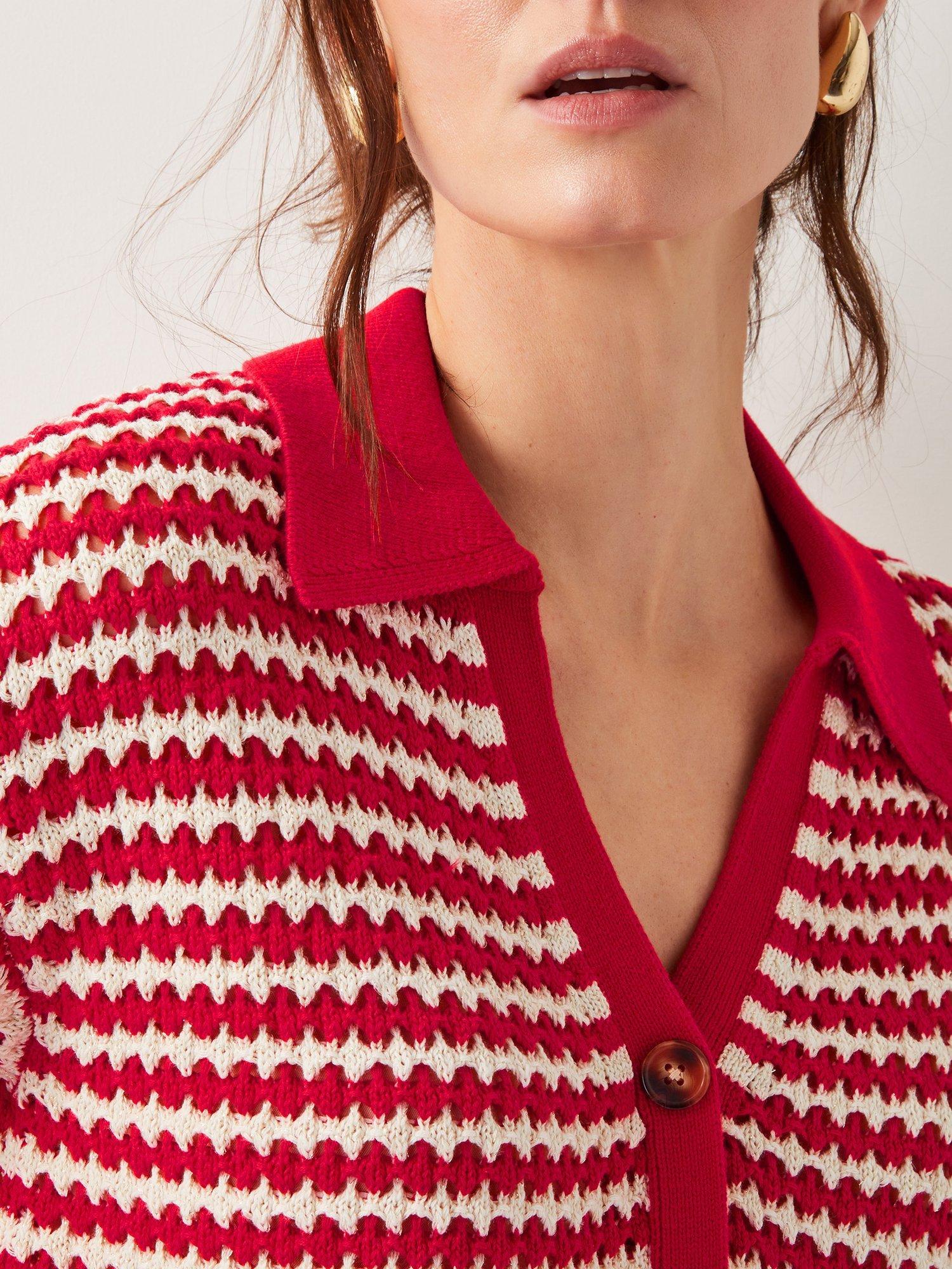 Product image 5 of 5, which shows Monsoon Cally Collar Jumper, Red/White, S