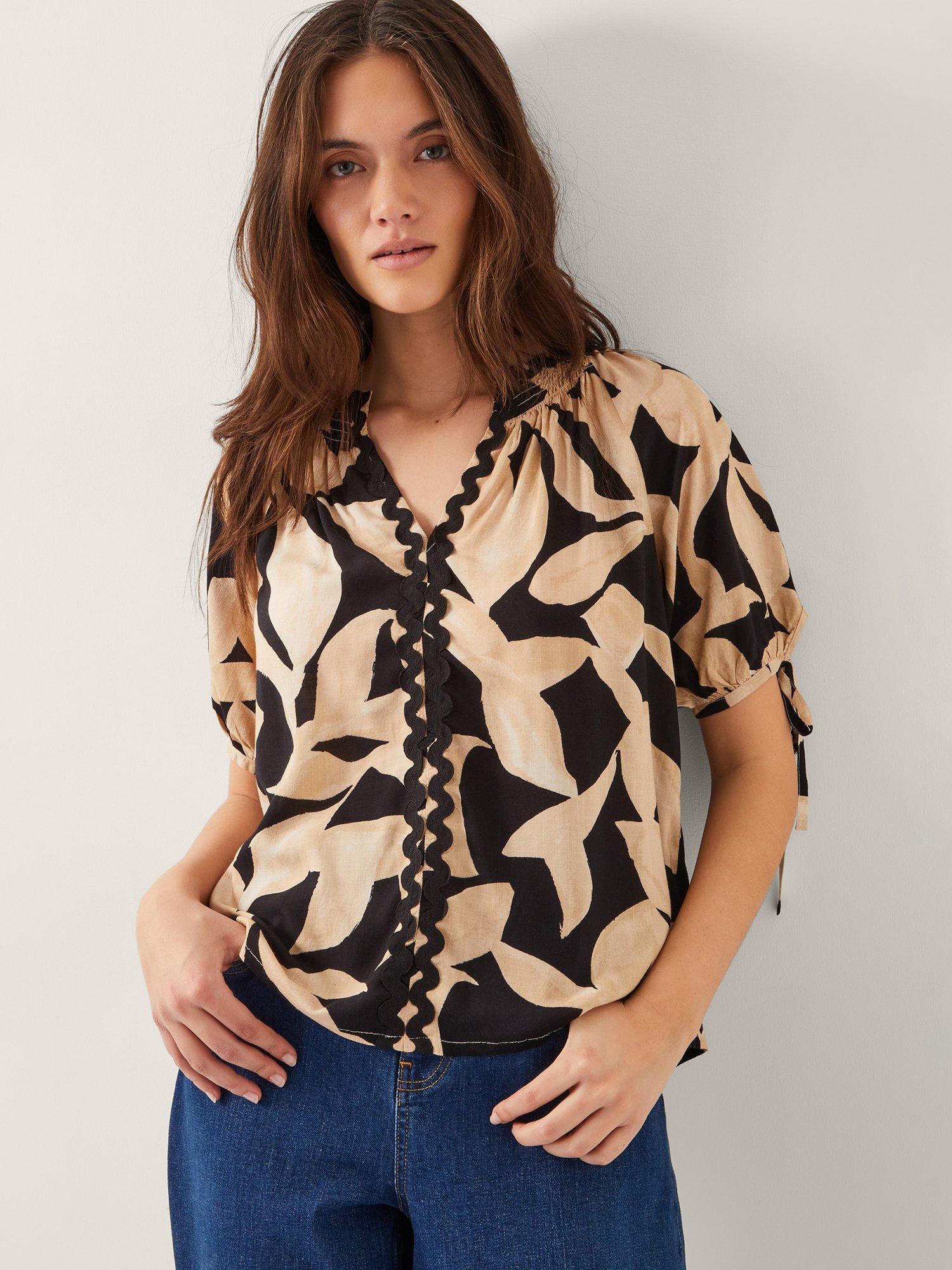 Product image 1 of 4, which shows Monsoon Annie Print Top, Black/Sand, S