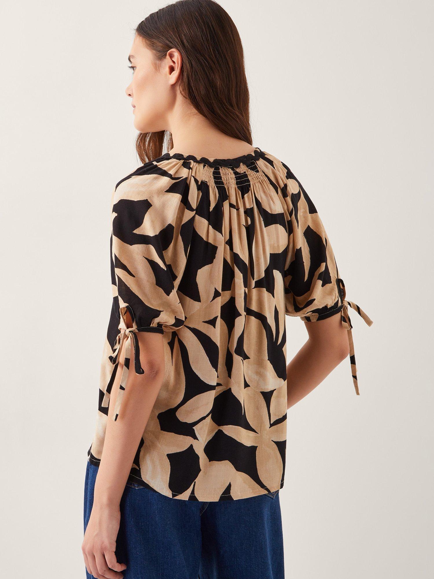 Product image 2 of 4, which shows Monsoon Annie Print Top, Black/Sand, S