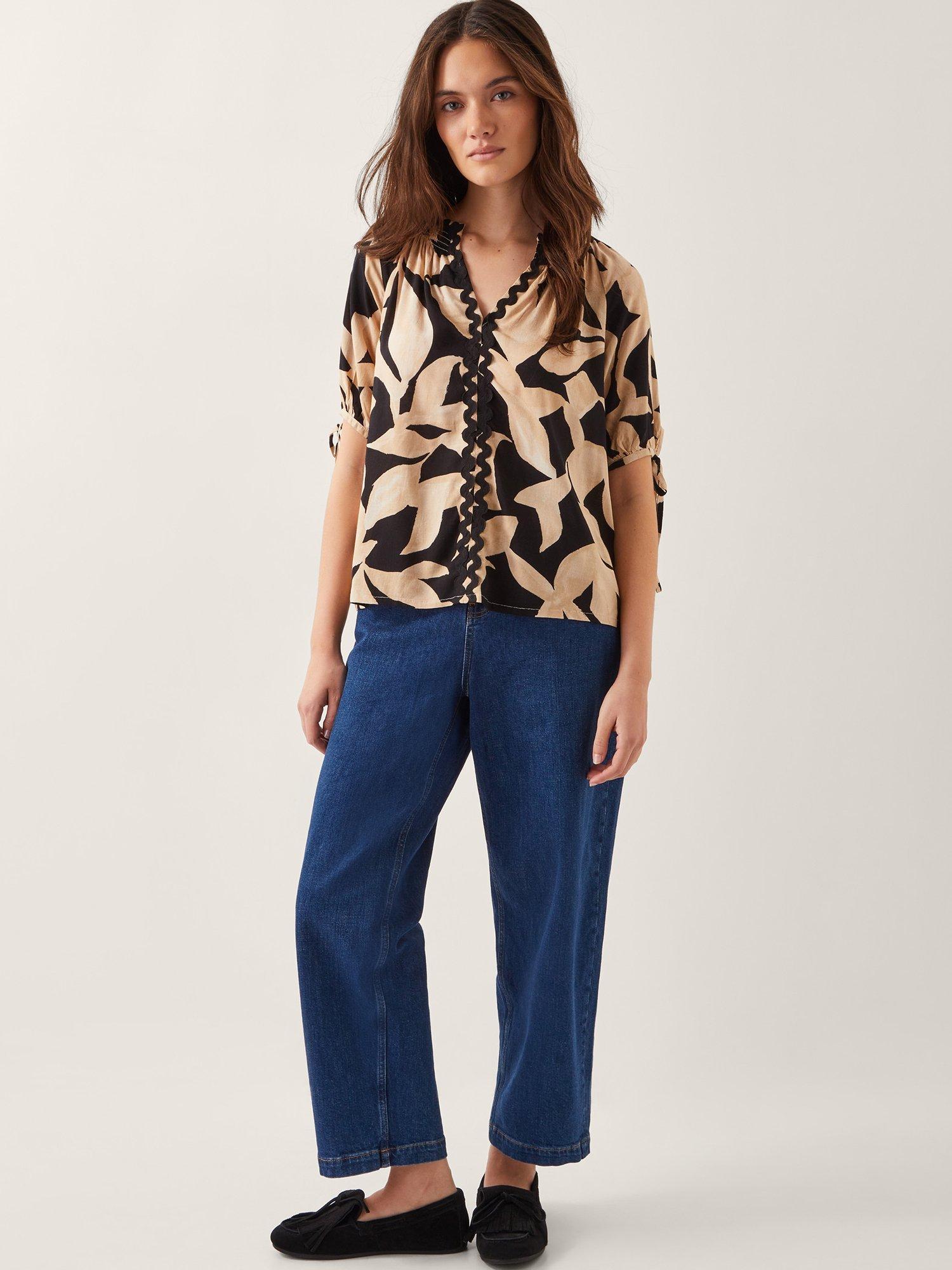 Product image 3 of 4, which shows Monsoon Annie Print Top, Black/Sand, S