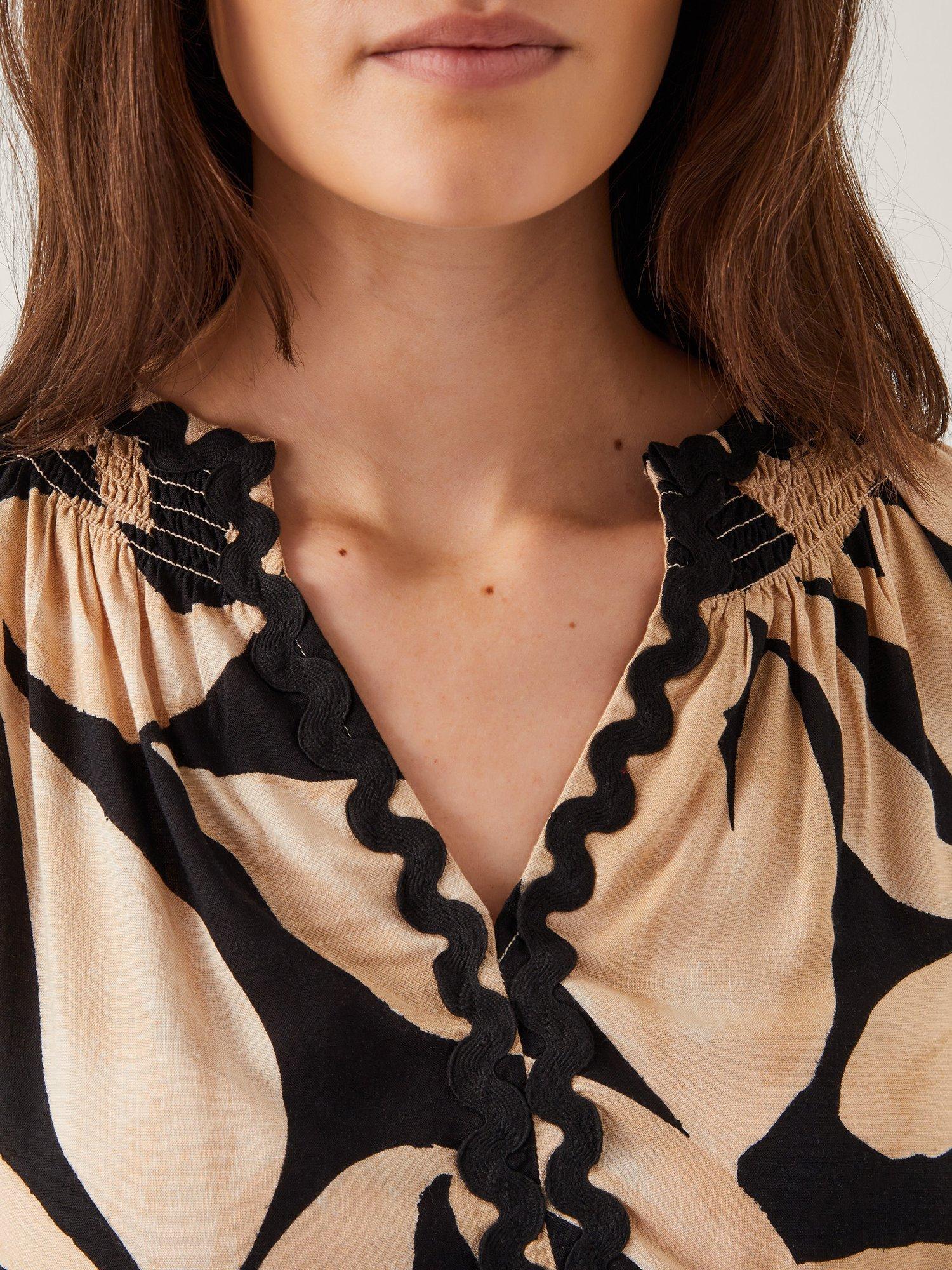 Product image 4 of 4, which shows Monsoon Annie Print Top, Black/Sand, S