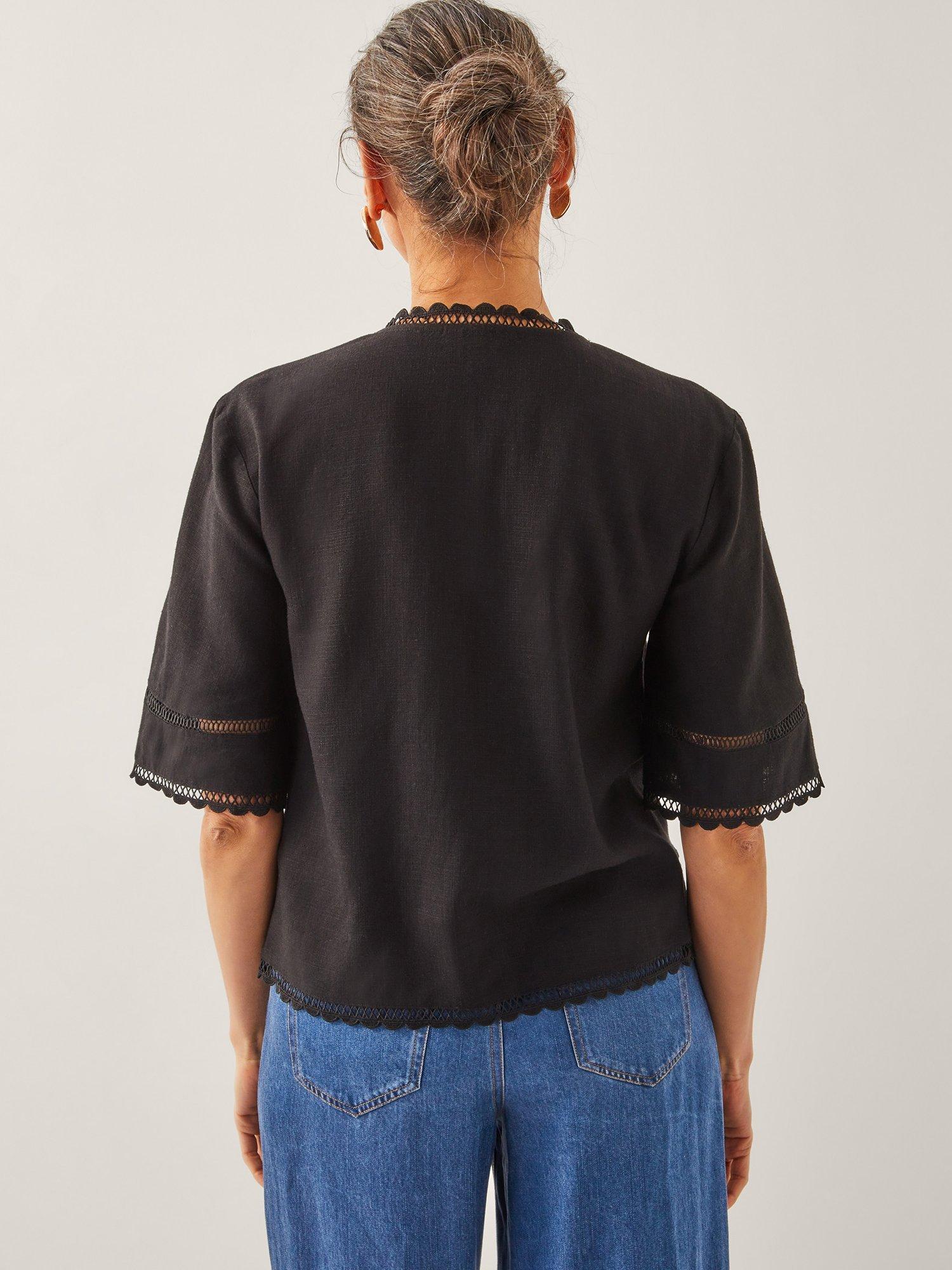Product image 2 of 4, which shows Monsoon Hayley Embroidered Lace Tie Top, Black, S