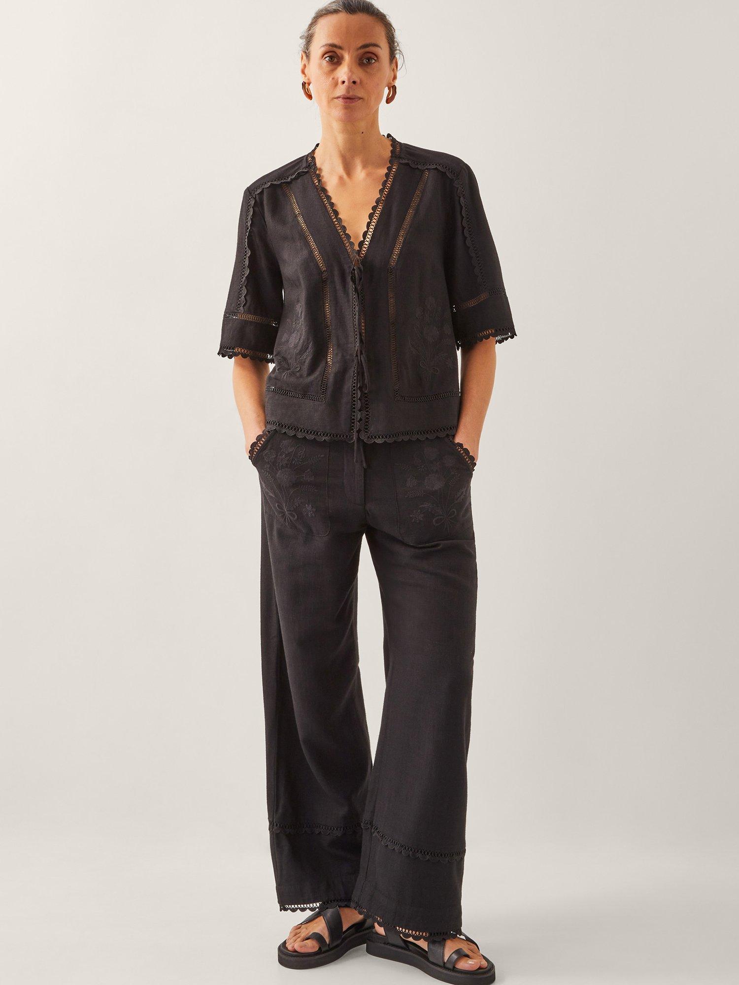 Product image 3 of 5, which shows Monsoon Hayley Embroidered Trousers, Black, S