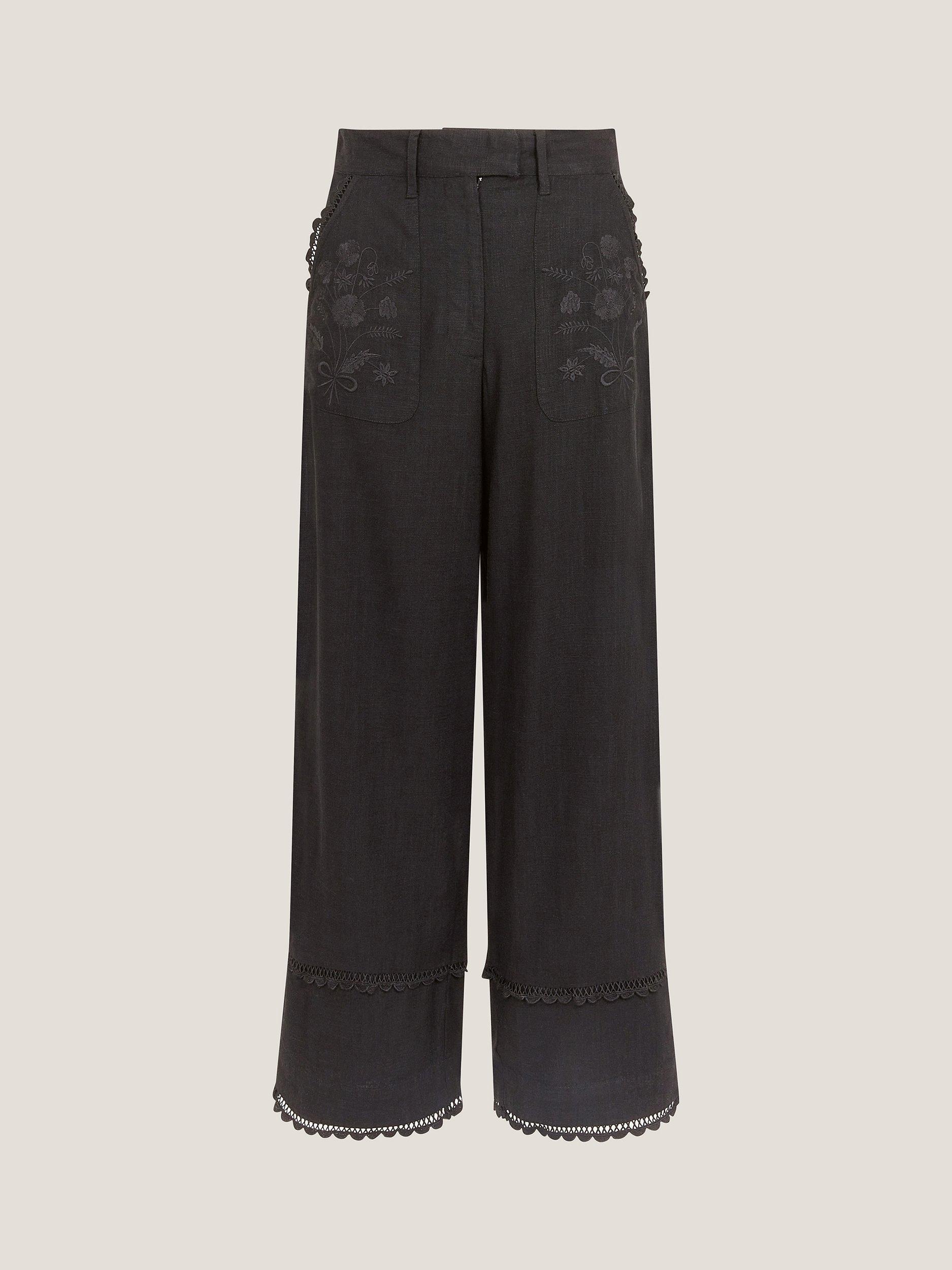 Product image 4 of 5, which shows Monsoon Hayley Embroidered Trousers, Black, S