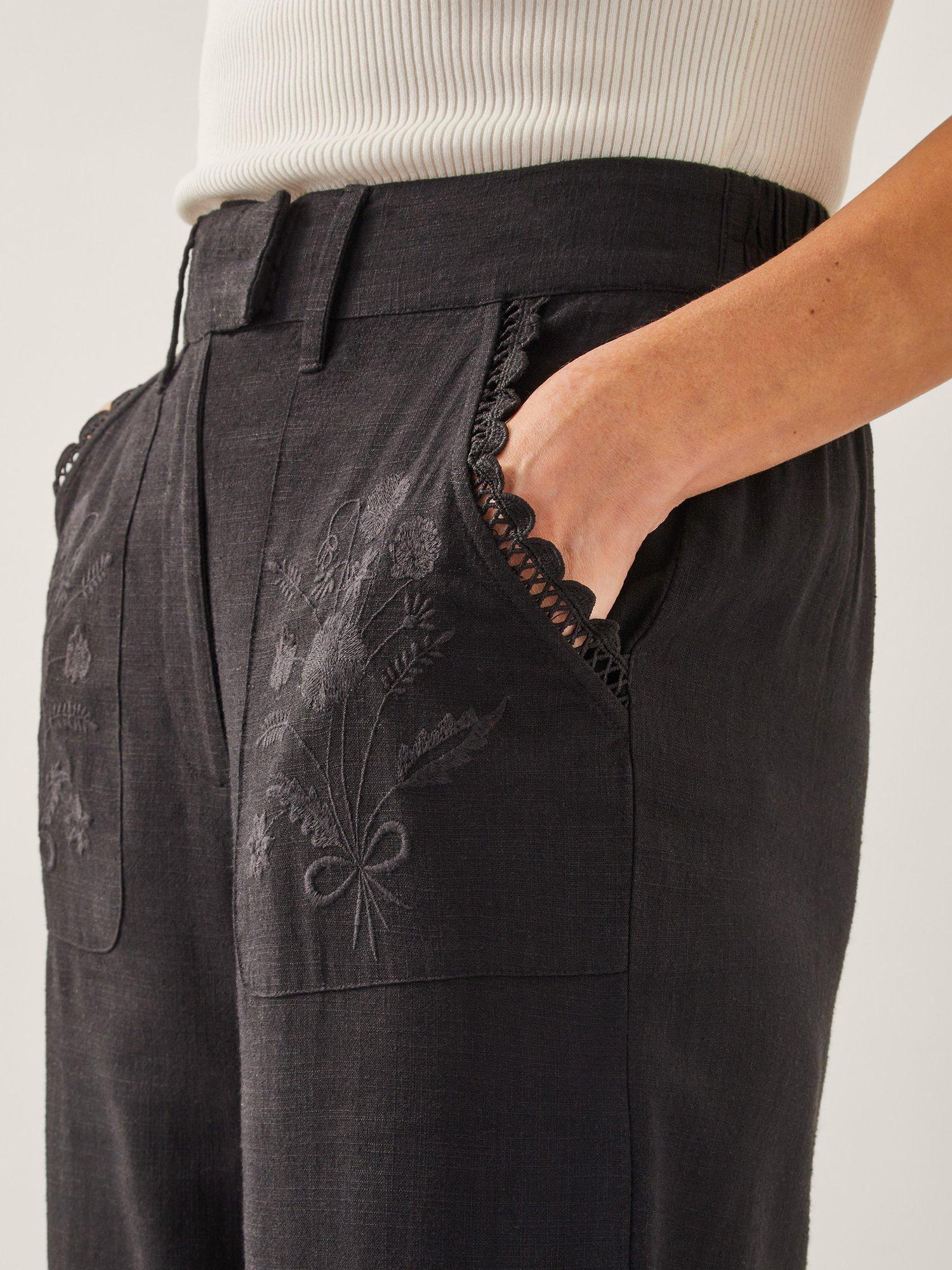 Product image 5 of 5, which shows Monsoon Hayley Embroidered Trousers, Black, S