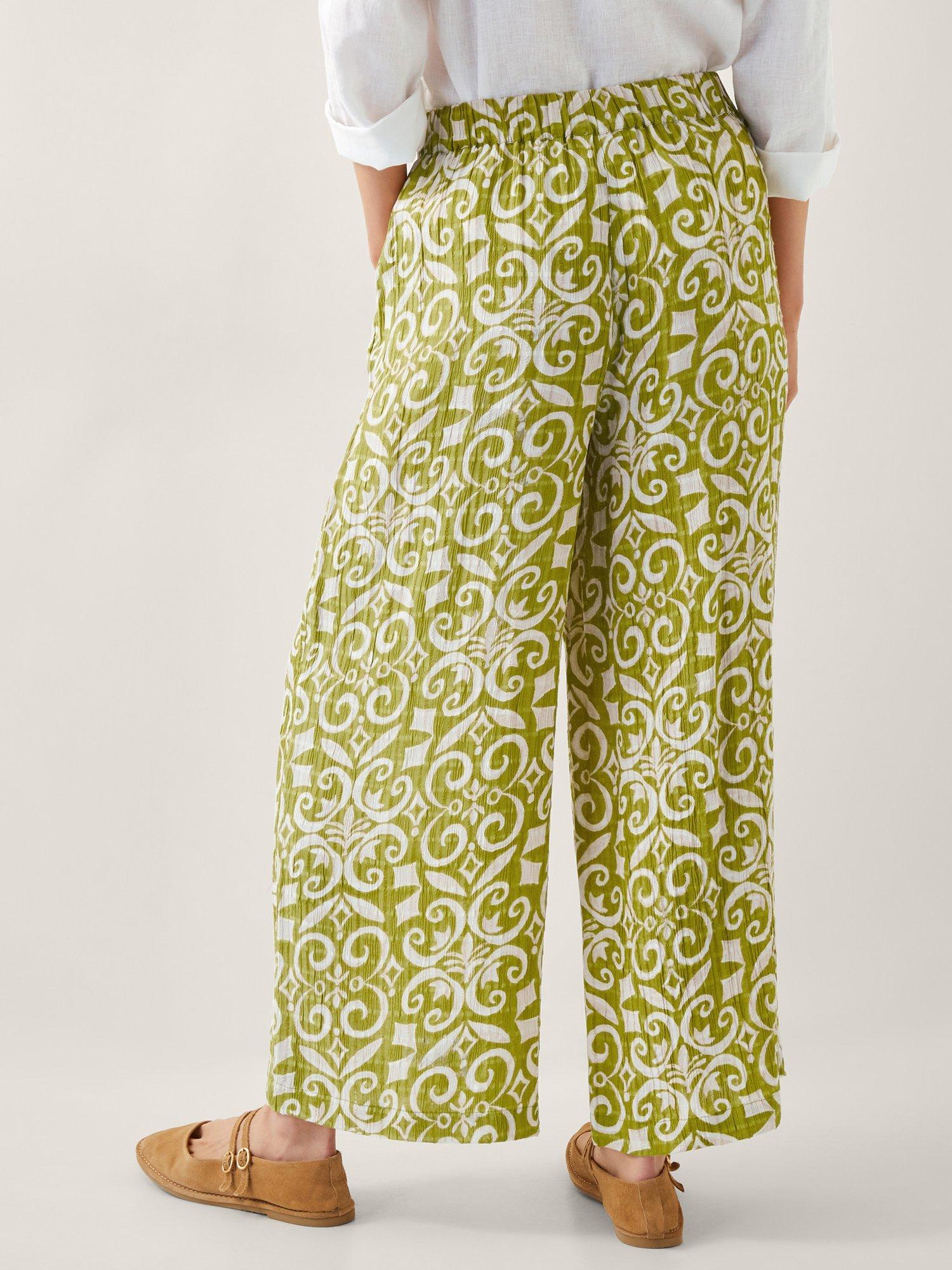 Product image 2 of 5, which shows Monsoon Trinny Print Trousers, Green/White, S