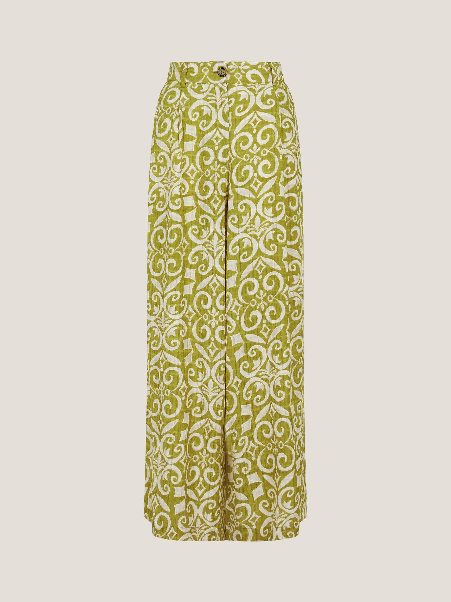 Product image 4 of 5, which shows Monsoon Trinny Print Trousers, Green/White, S