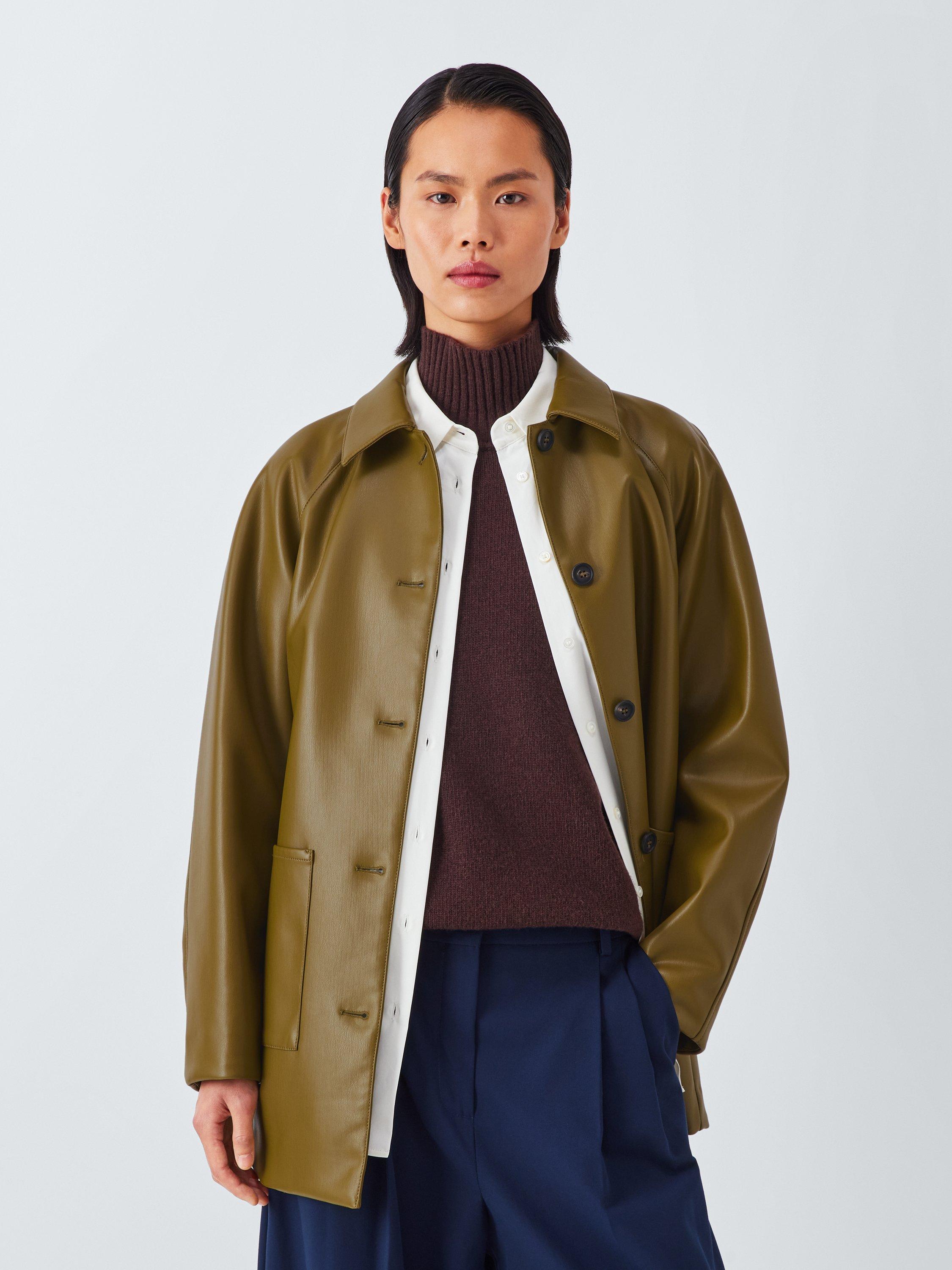 Product image 1 of 6, which shows MM by MaxMara Fuoco Faux Leather Jacket, Olive Green, S