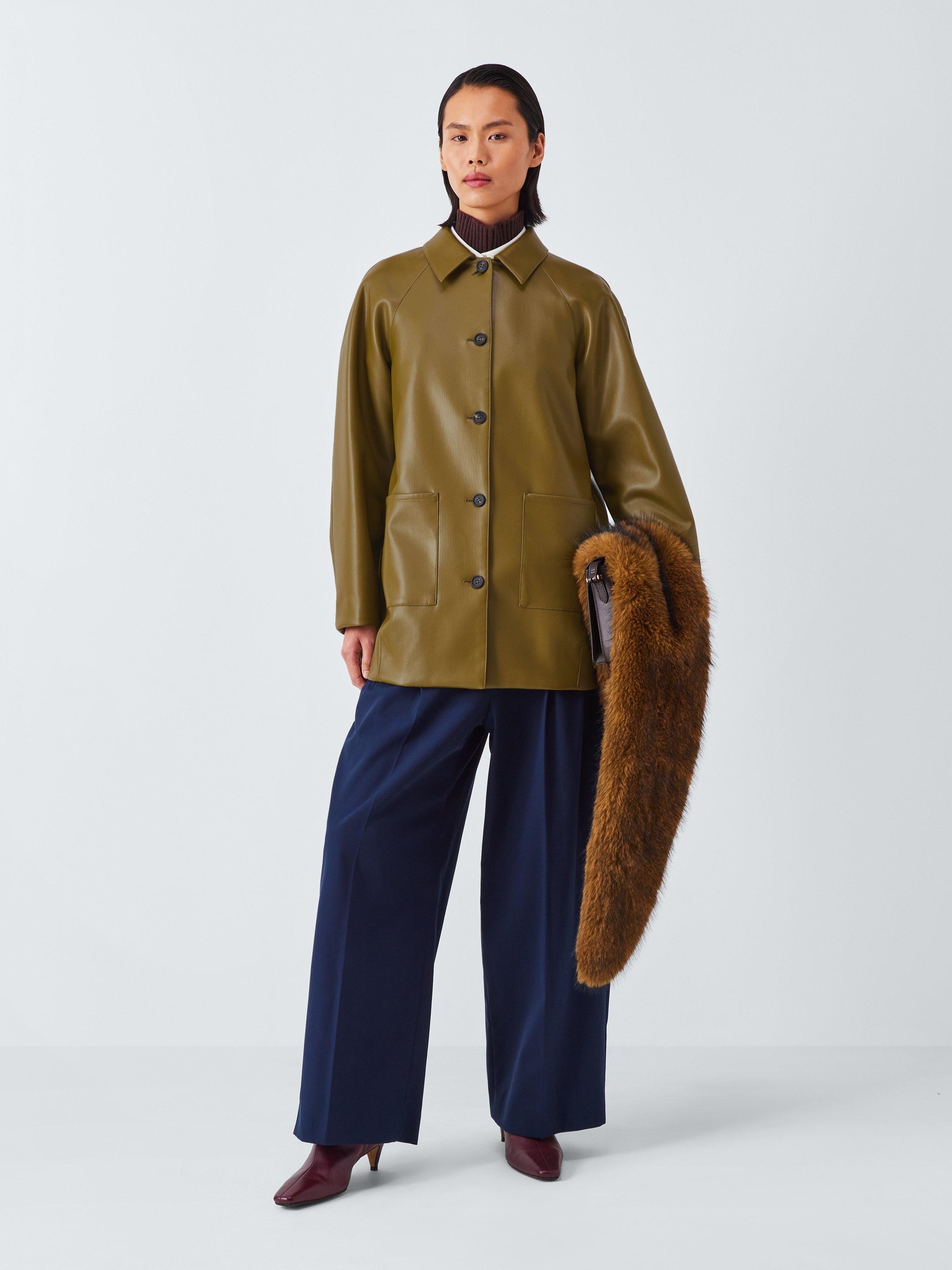 Product image 3 of 6, which shows MM by MaxMara Fuoco Faux Leather Jacket, Olive Green, S