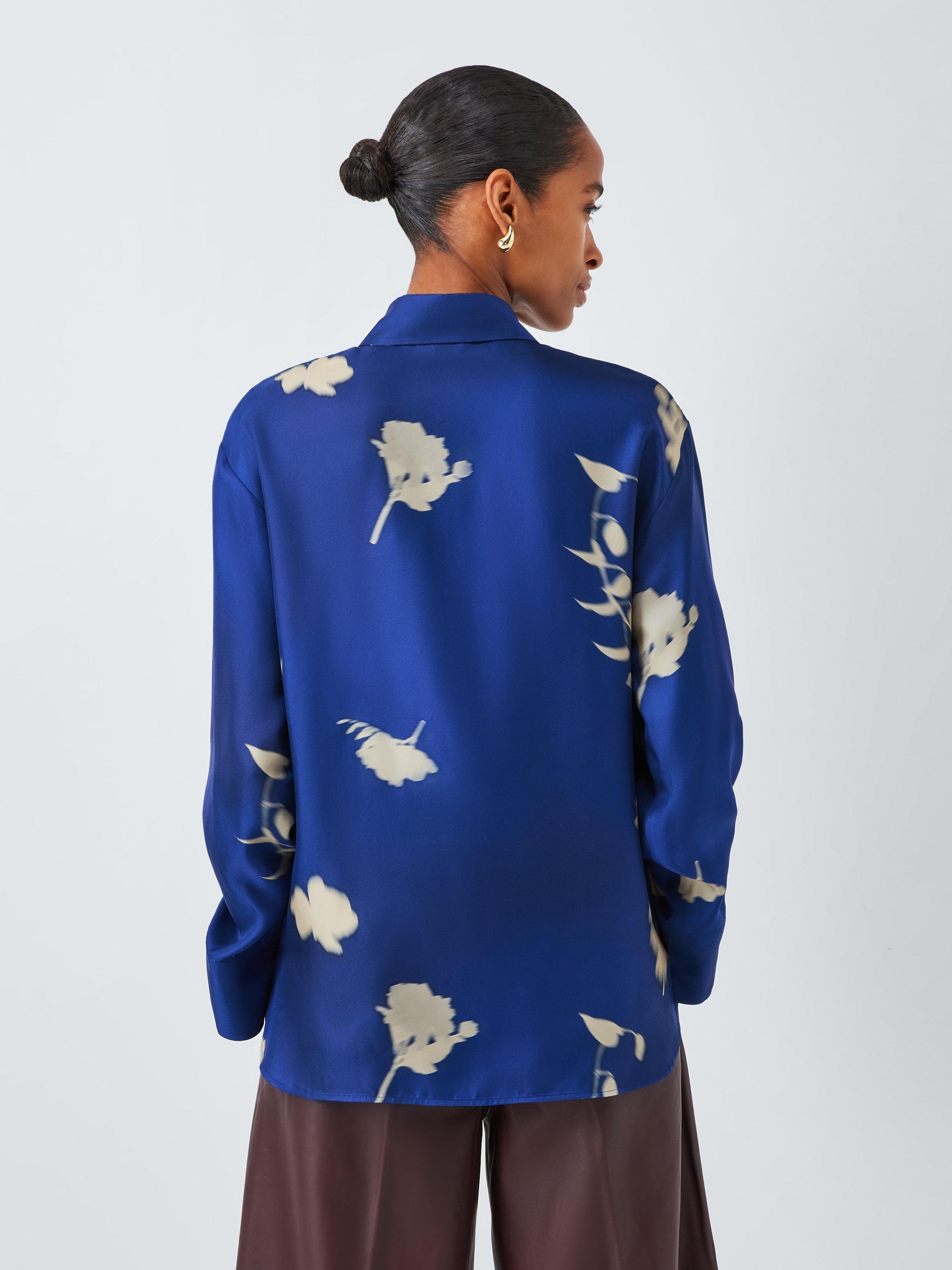 Product image 2 of 7, which shows MM Eraclea Floral Pure Silk Shirt, Blue/White, 6