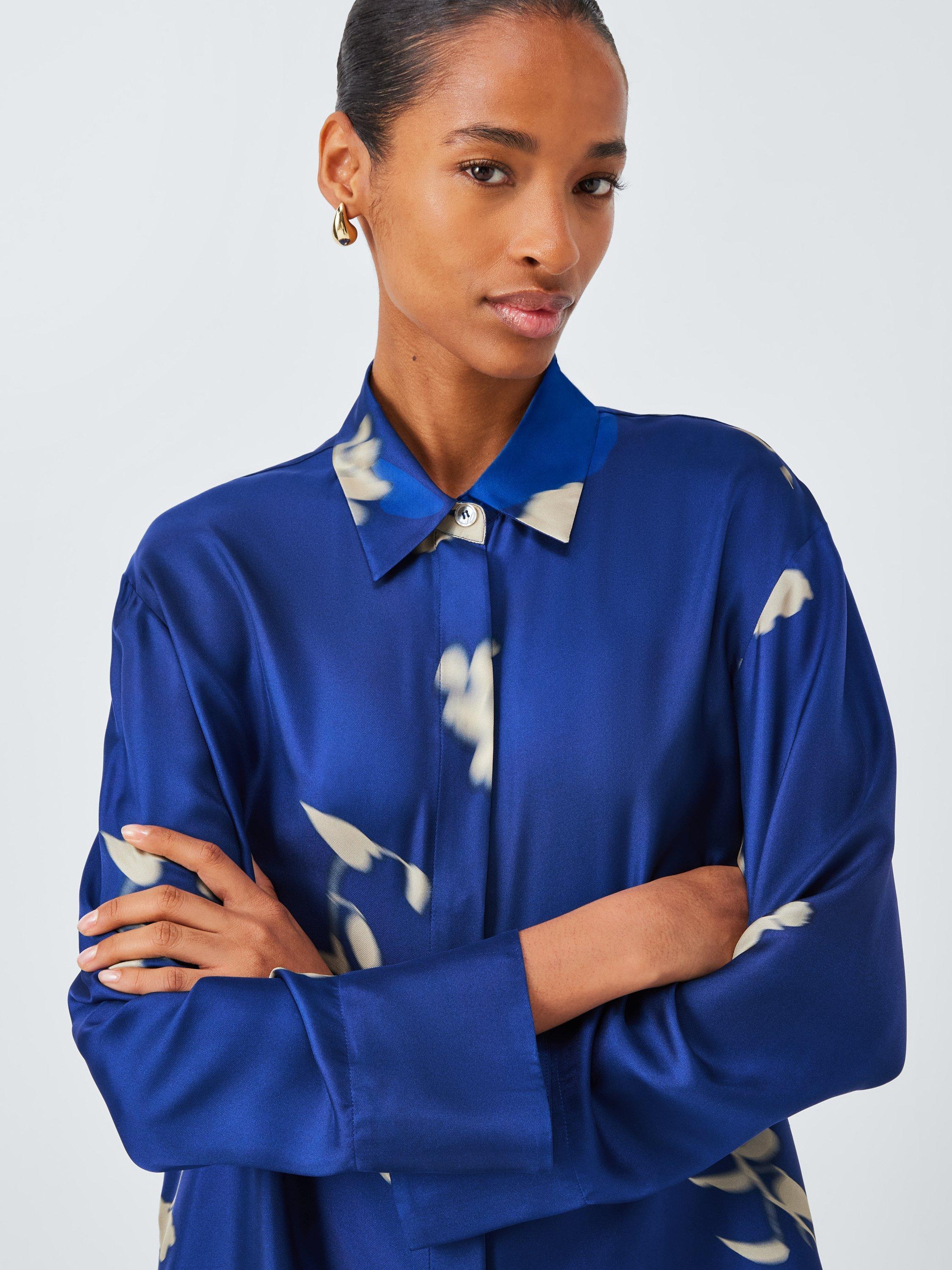 Product image 5 of 7, which shows MM Eraclea Floral Pure Silk Shirt, Blue/White, 6