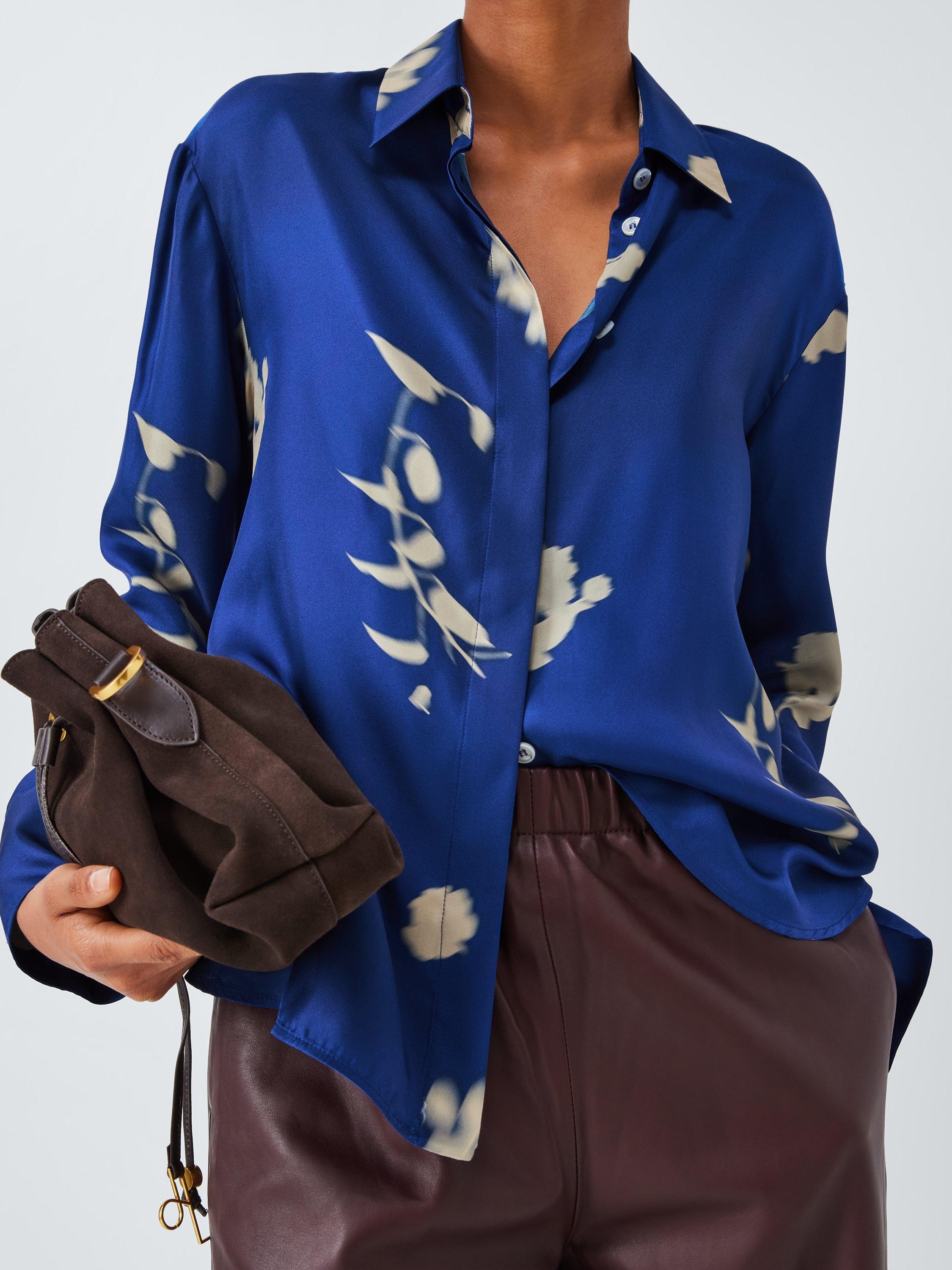 Product image 6 of 7, which shows MM Eraclea Floral Pure Silk Shirt, Blue/White, 6