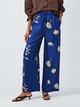 MM Helga Floral Pure Silk Trousers, Blue/White