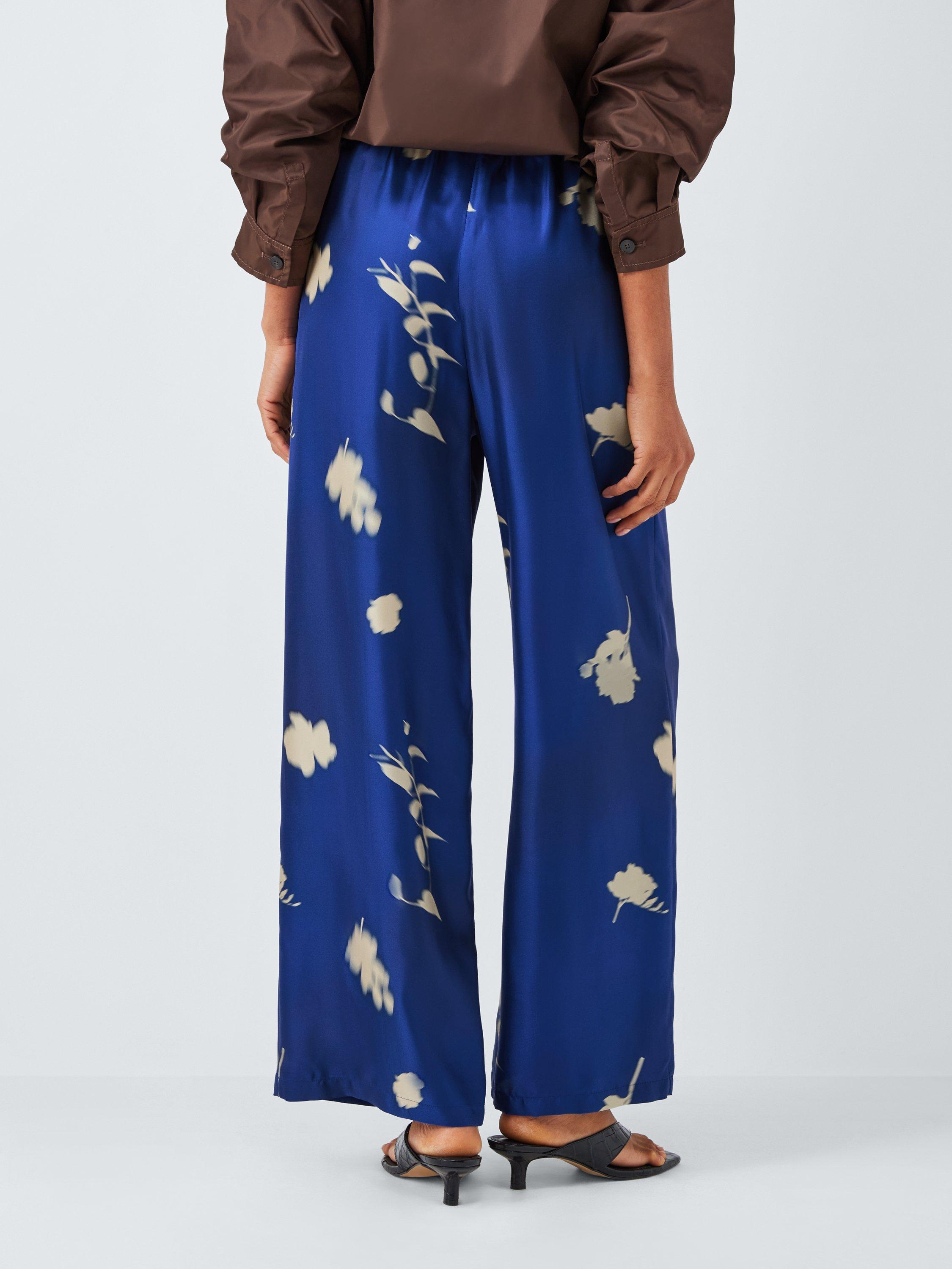 Product image 2 of 6, which shows MM Helga Floral Pure Silk Trousers, Blue/White, 6