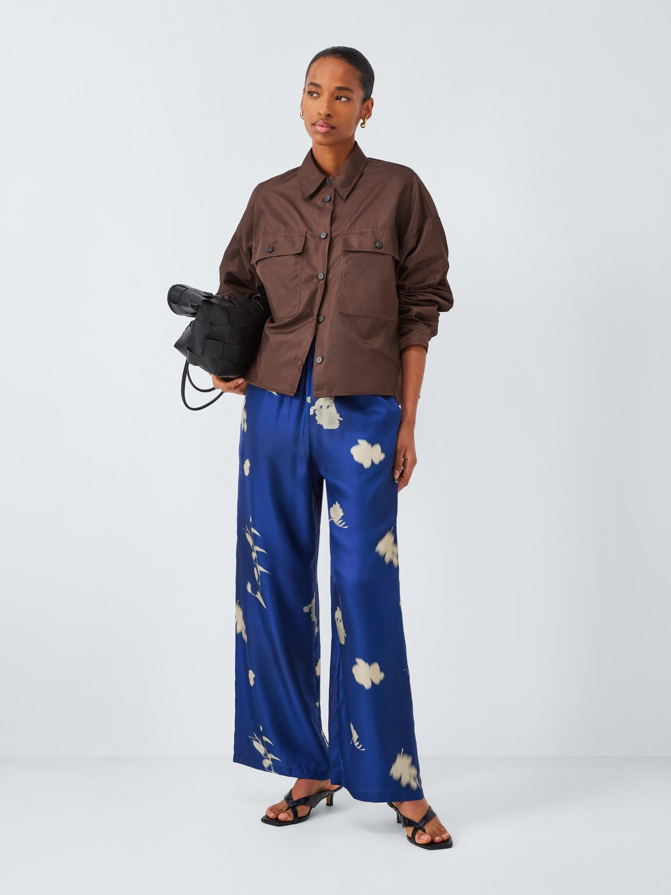 Product image 3 of 6, which shows MM Helga Floral Pure Silk Trousers, Blue/White, 6