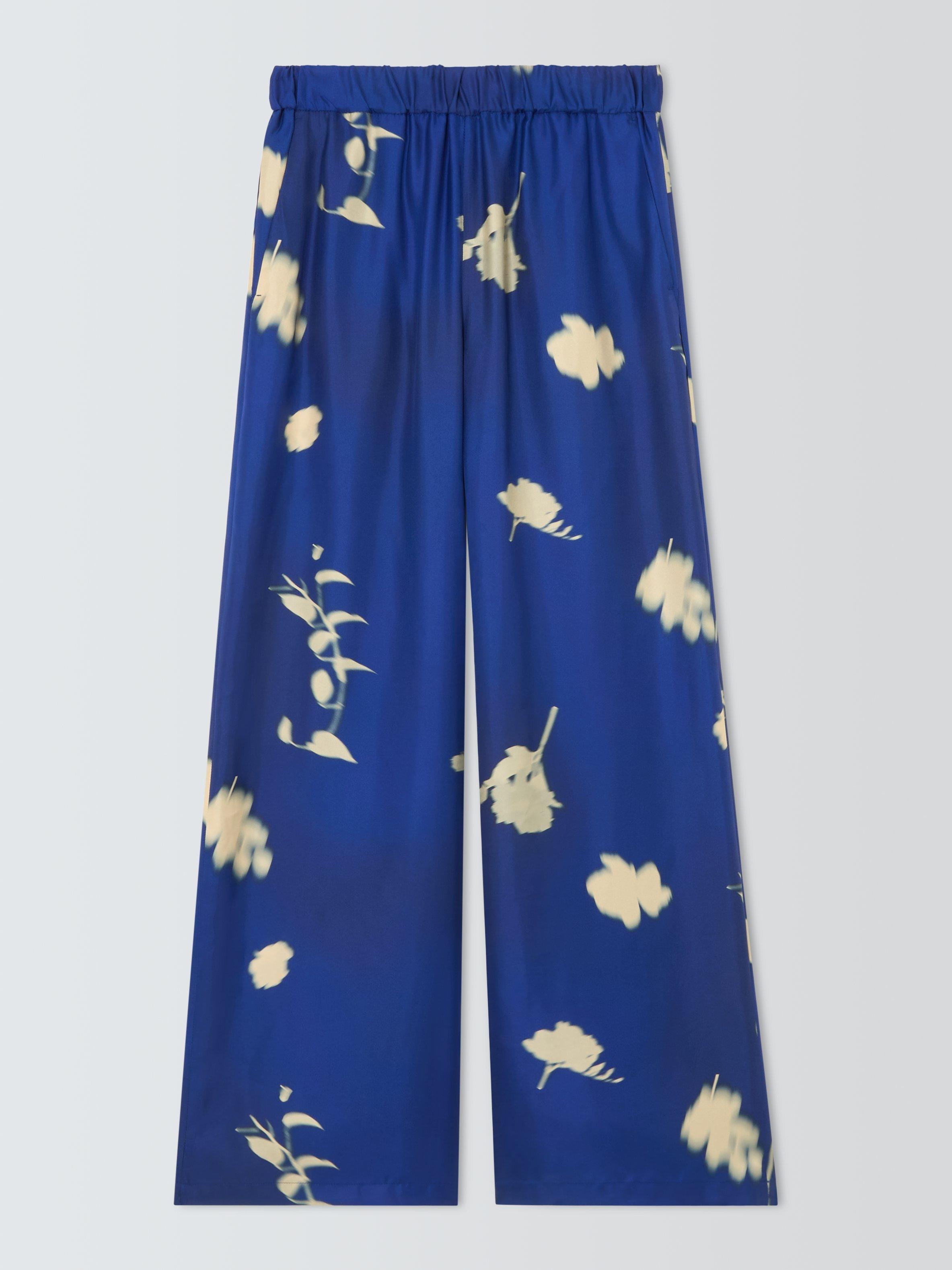 Product image 4 of 6, which shows MM Helga Floral Pure Silk Trousers, Blue/White, 6