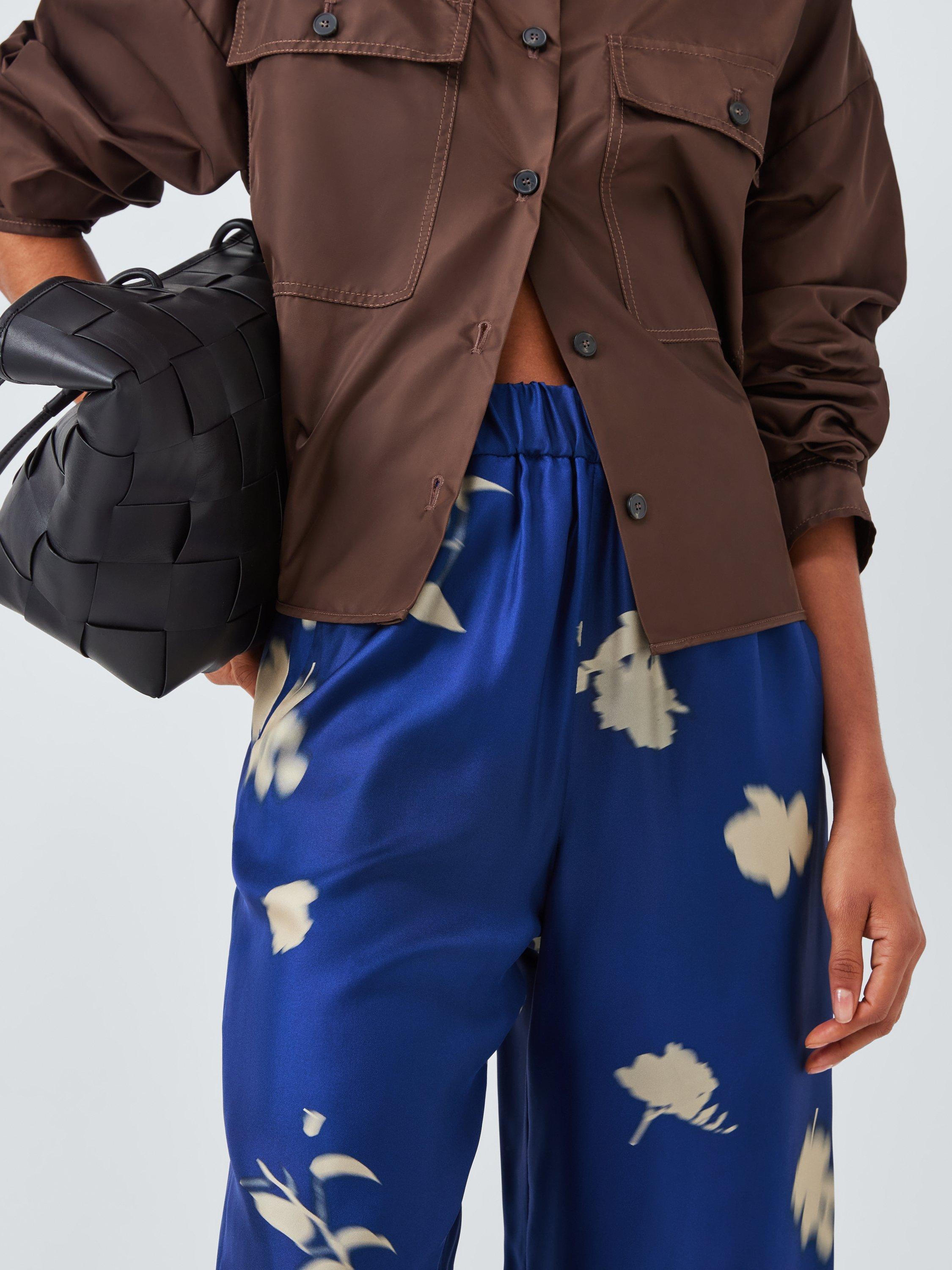 Product image 5 of 6, which shows MM Helga Floral Pure Silk Trousers, Blue/White, 6