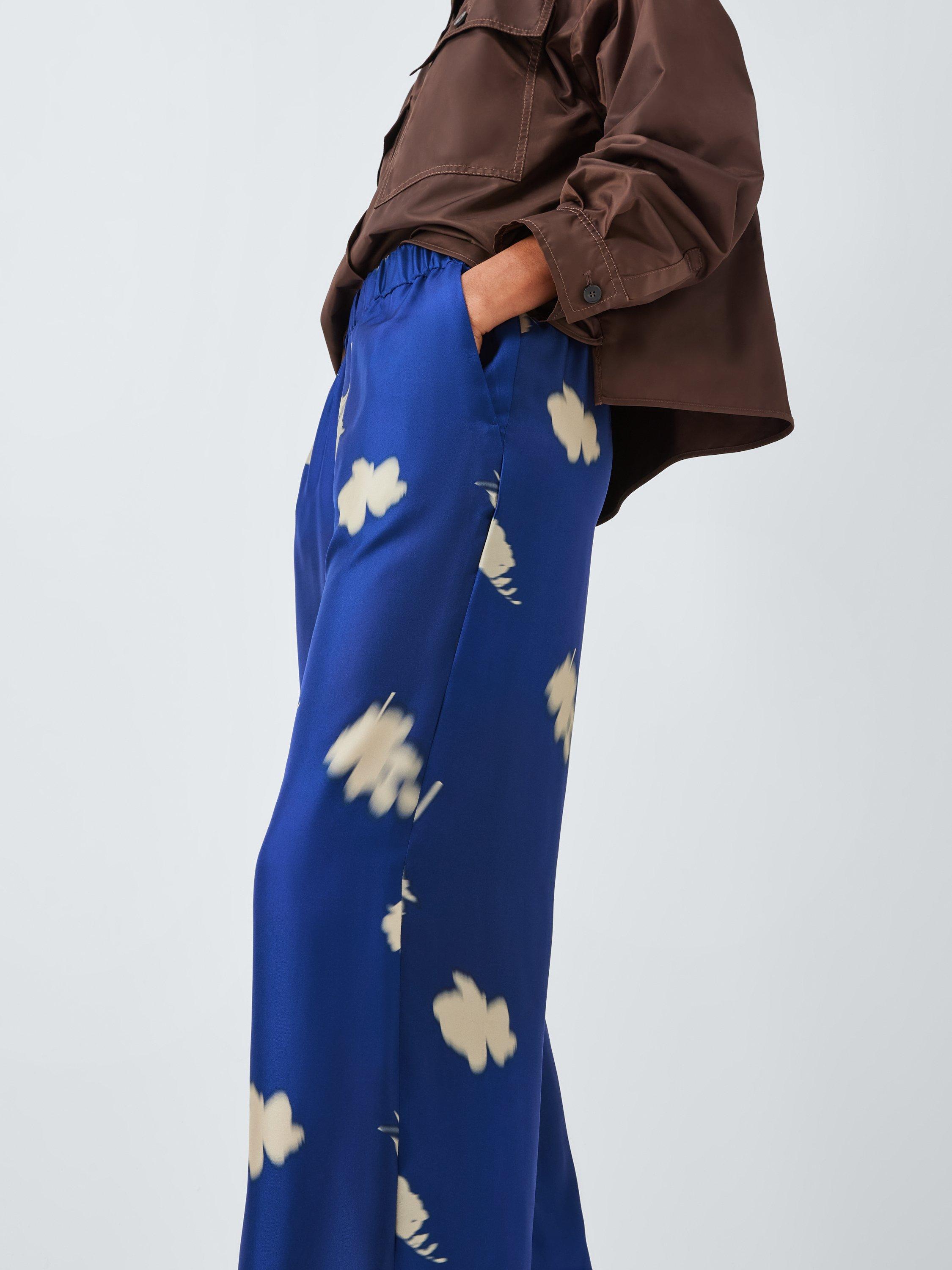 Product image 6 of 6, which shows MM Helga Floral Pure Silk Trousers, Blue/White, 6