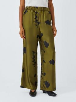 MM by MaxMara Helga Floral Pure Silk Trousers, Green/Black, Green/Black
