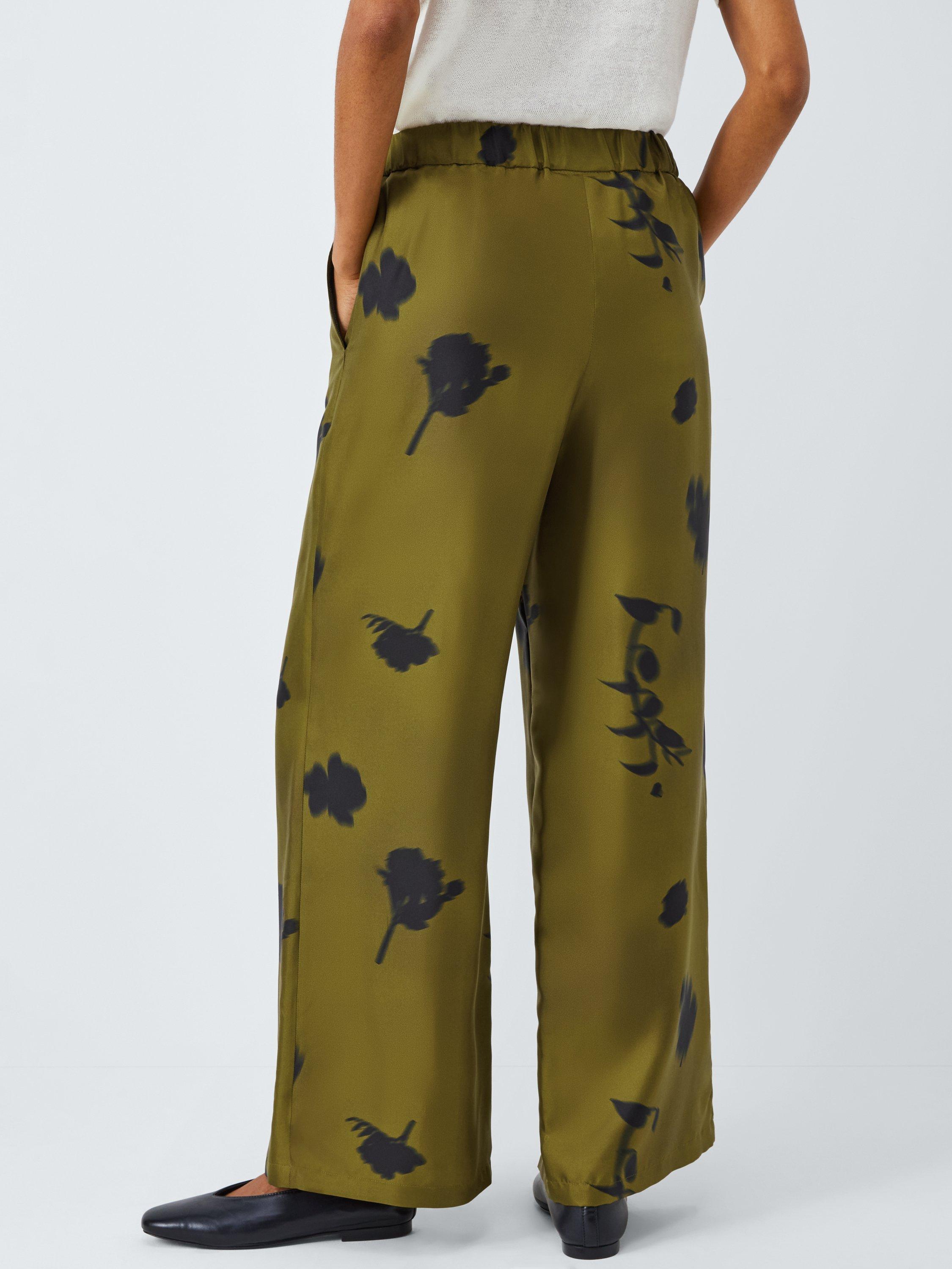 Product image 2 of 6, which shows MM Helga Floral Pure Silk Trousers, Green/Black, 6