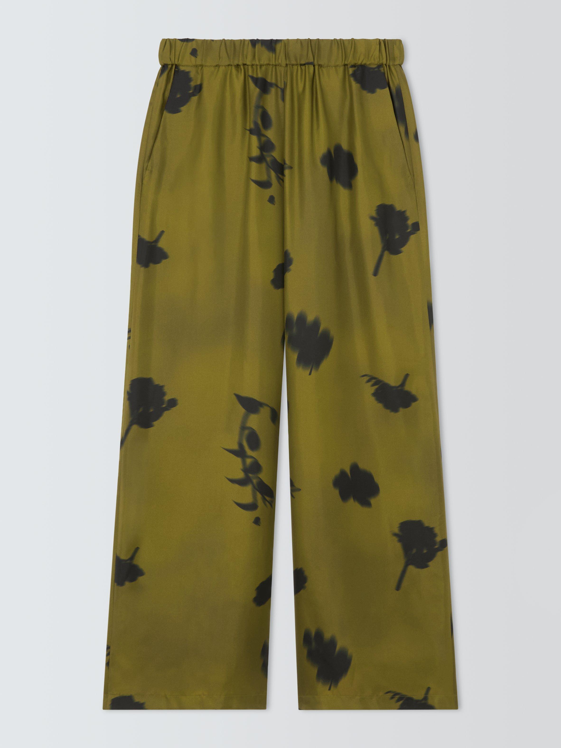 Product image 4 of 6, which shows MM Helga Floral Pure Silk Trousers, Green/Black, 6