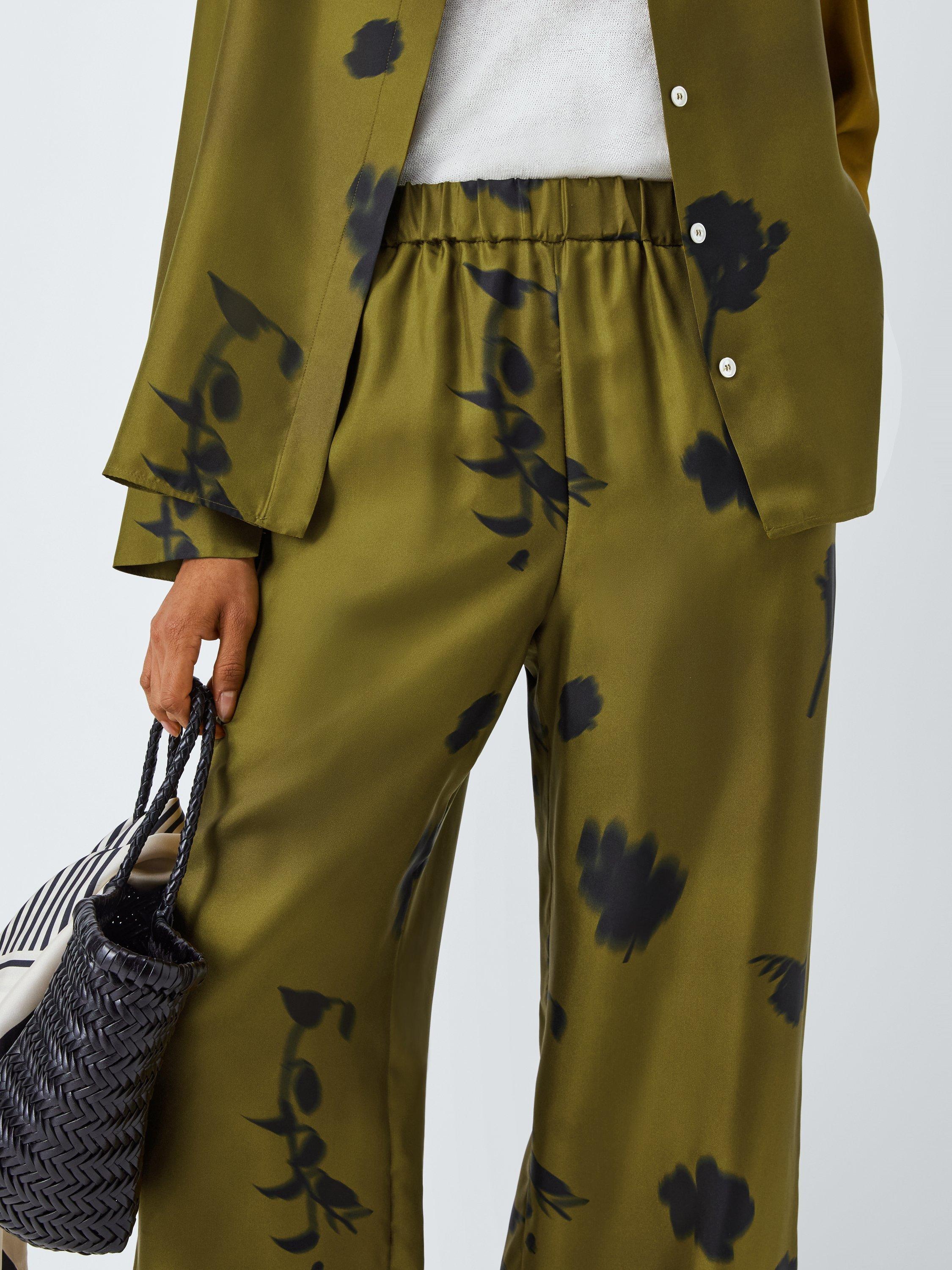 Product image 5 of 6, which shows MM Helga Floral Pure Silk Trousers, Green/Black, 6