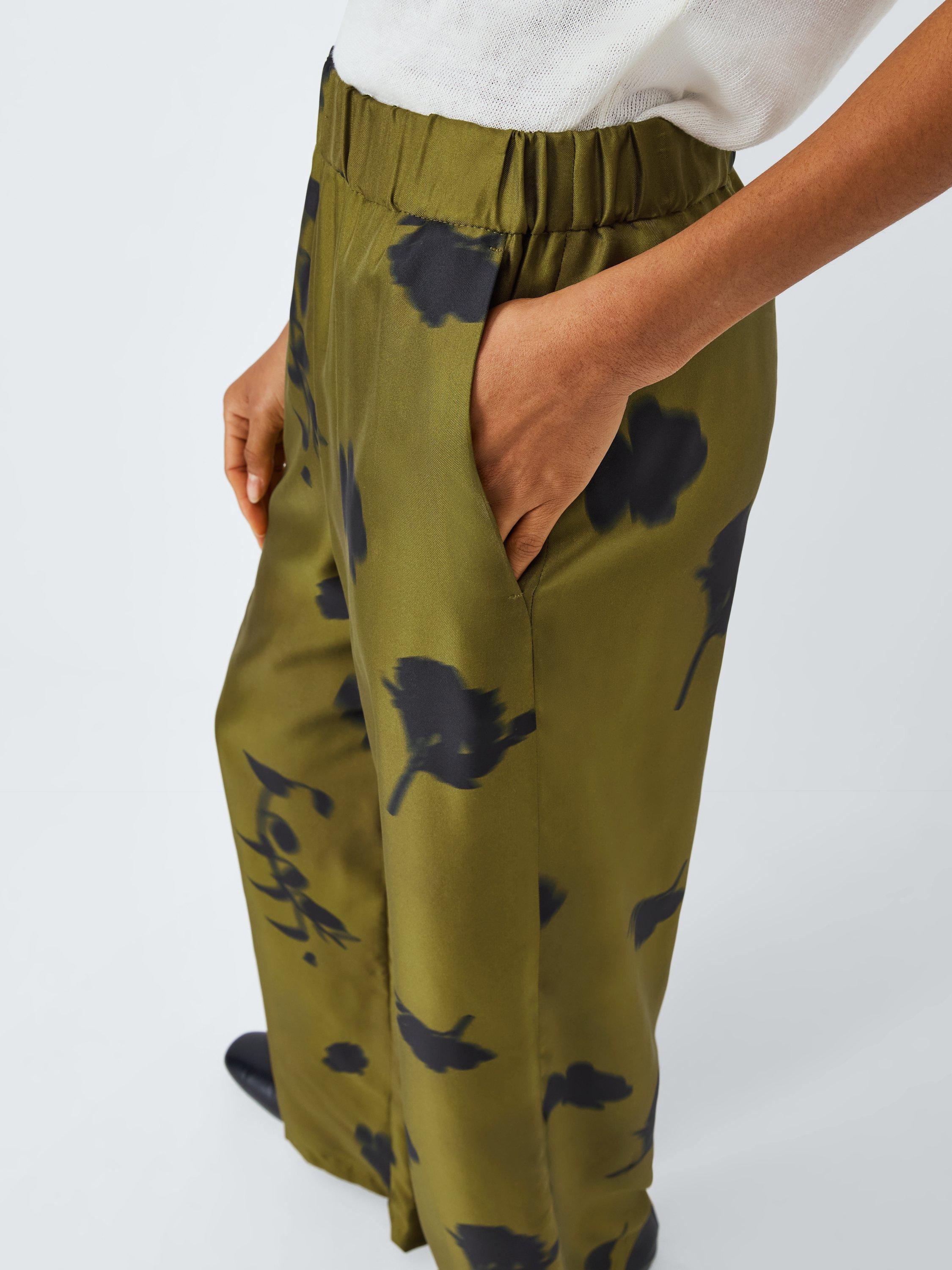 Product image 6 of 6, which shows MM Helga Floral Pure Silk Trousers, Green/Black, 6