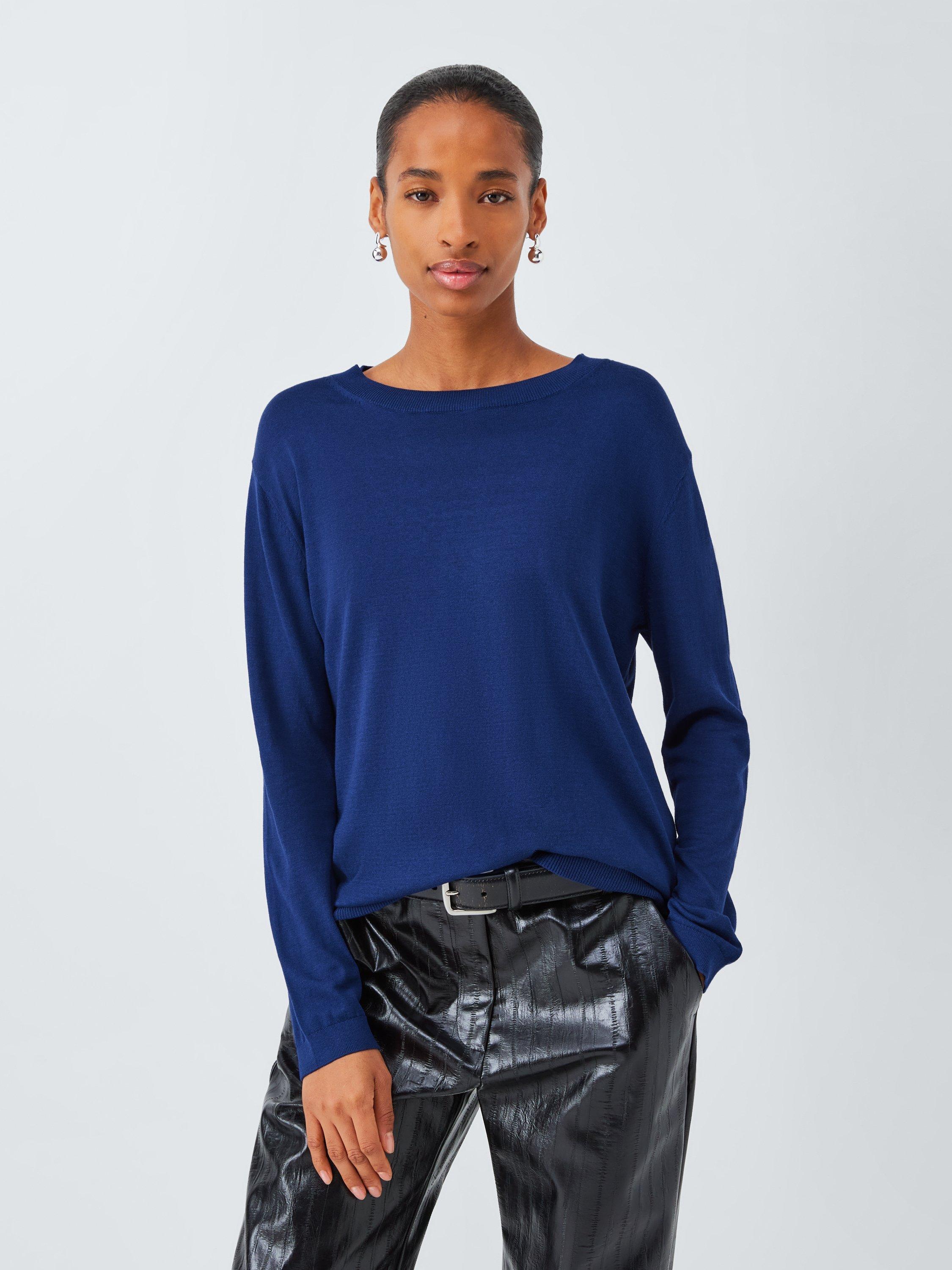 Product image 1 of 6, which shows MM Arca Long Sleeve Silk Blend Top, Blue, XS