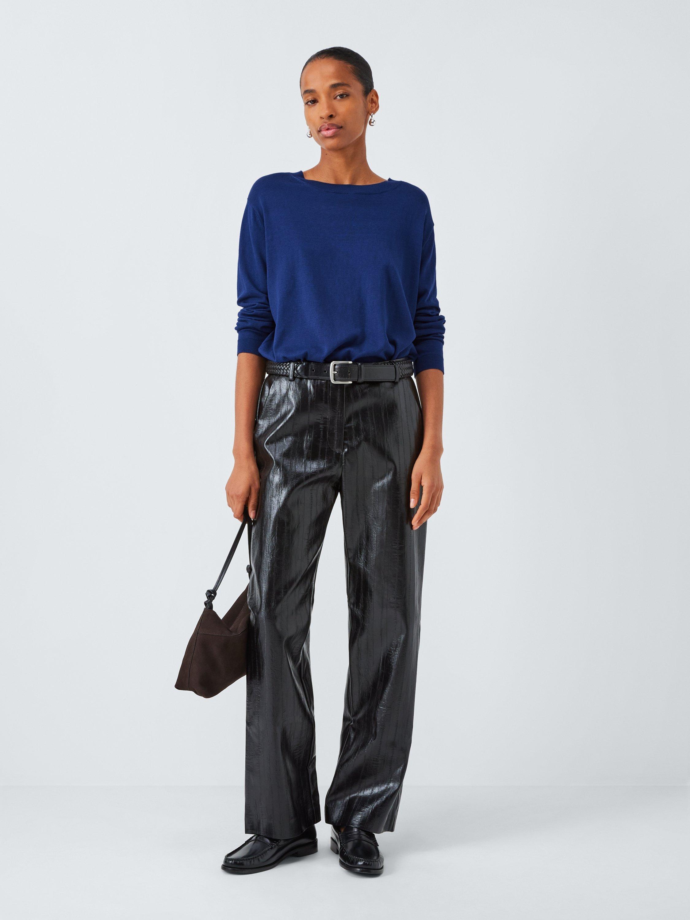 Product image 3 of 6, which shows MM Arca Long Sleeve Silk Blend Top, Blue, XS