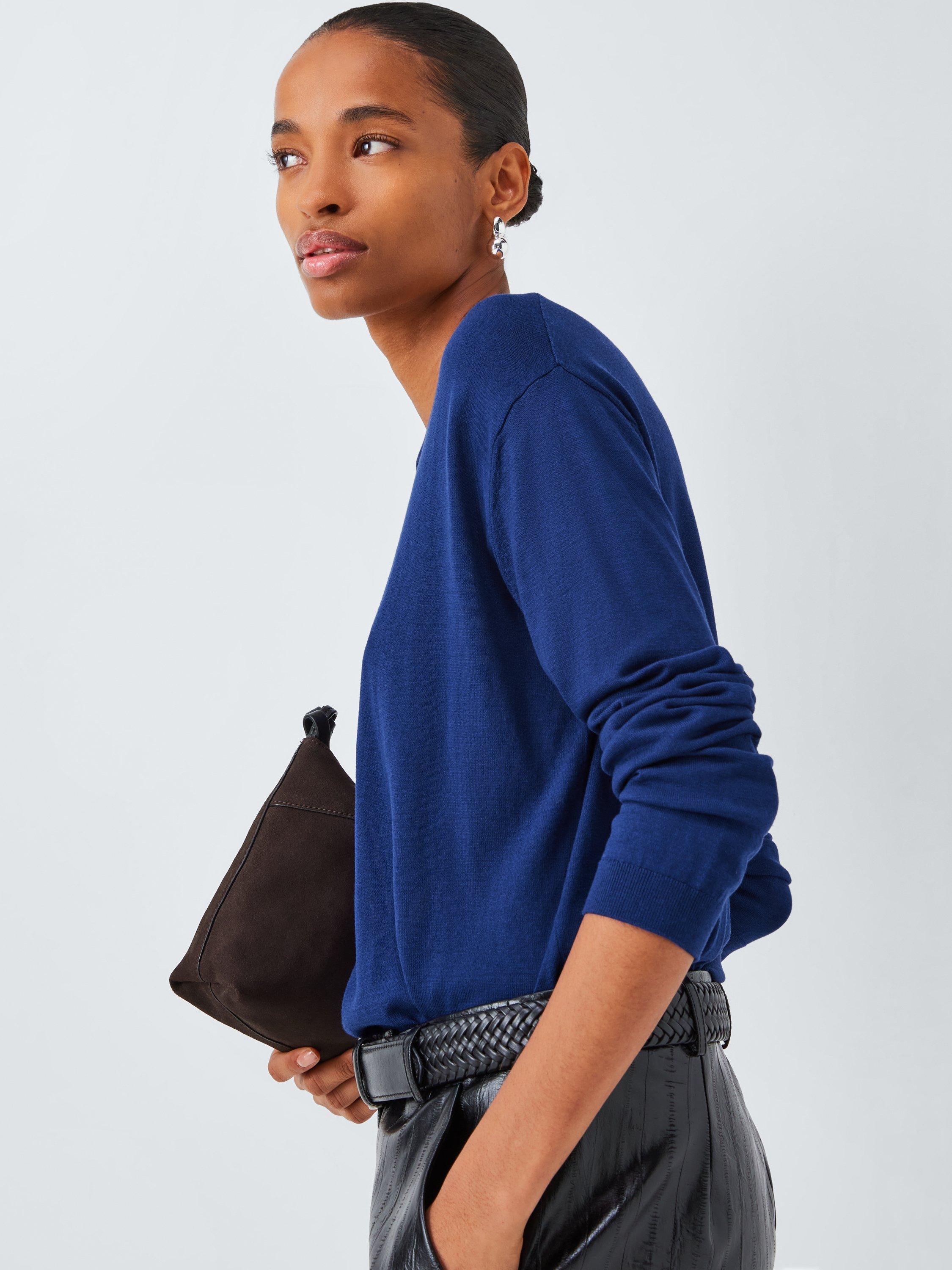 Product image 6 of 6, which shows MM Arca Long Sleeve Silk Blend Top, Blue, XS