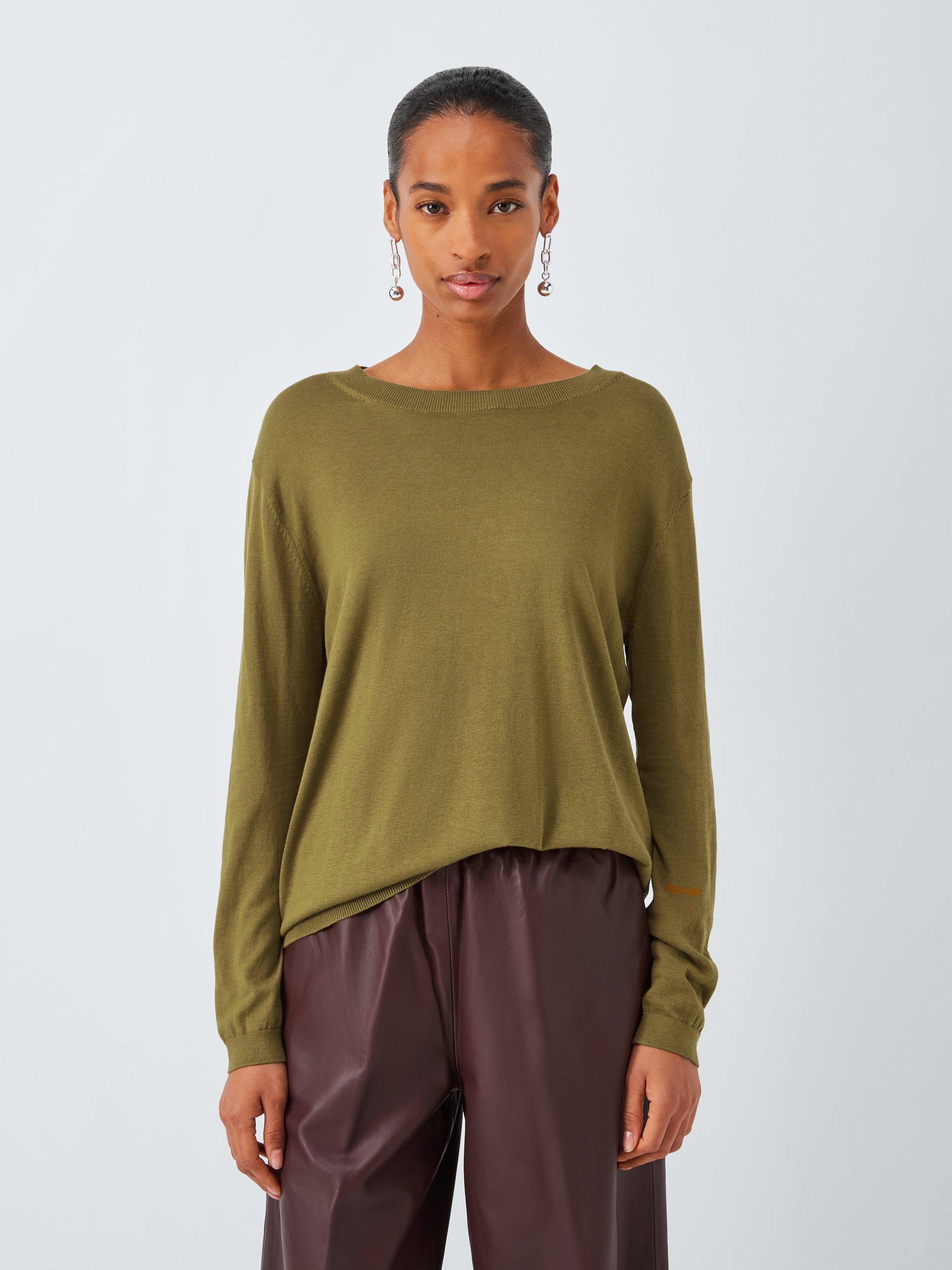 Product image 1 of 6, which shows MM Arca Long Sleeve Silk Blend Top, Green, XS