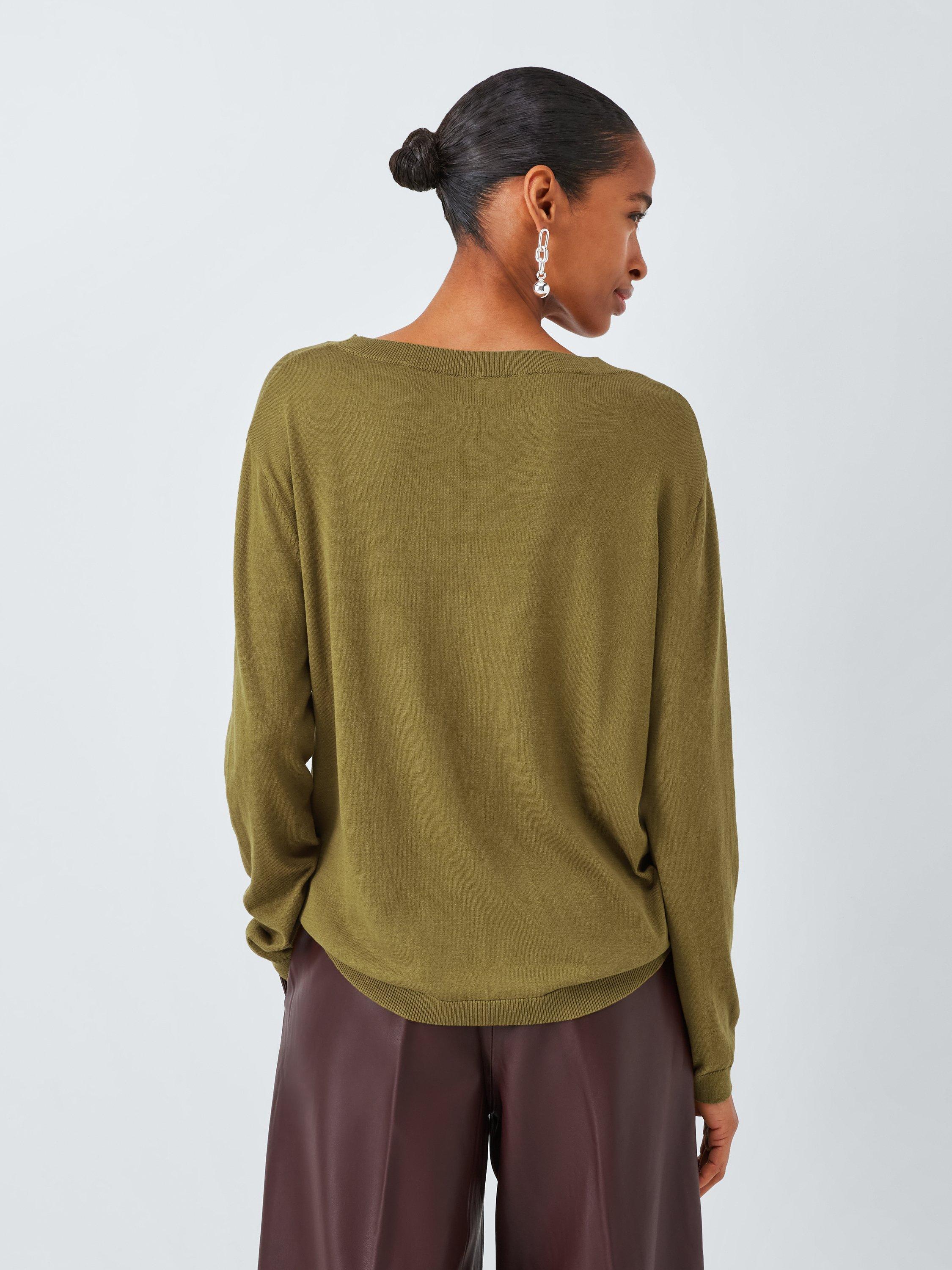 Product image 2 of 6, which shows MM Arca Long Sleeve Silk Blend Top, Green, XS