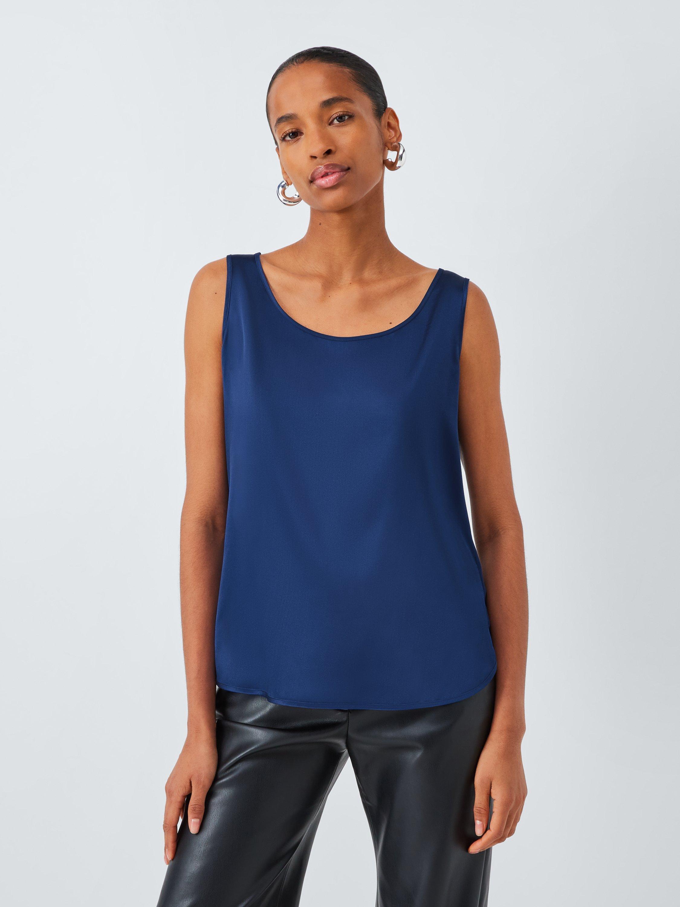 Product image 1 of 6, which shows MM by MaxMara Pan Sleeveless Silk Rich Top, Blue, 6