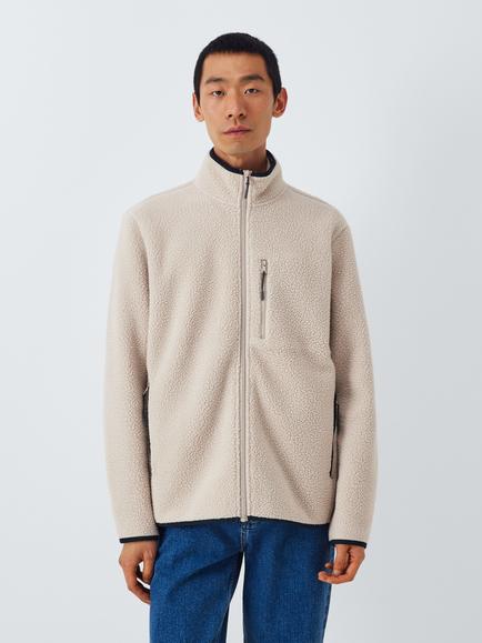John Lewis Bonded Borg Zip Front Jacket, Stone