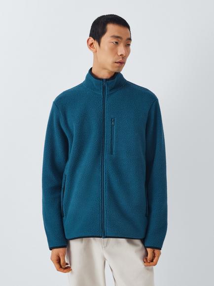 John Lewis Bonded Borg Zip Front Jacket, Blue Wing Teal