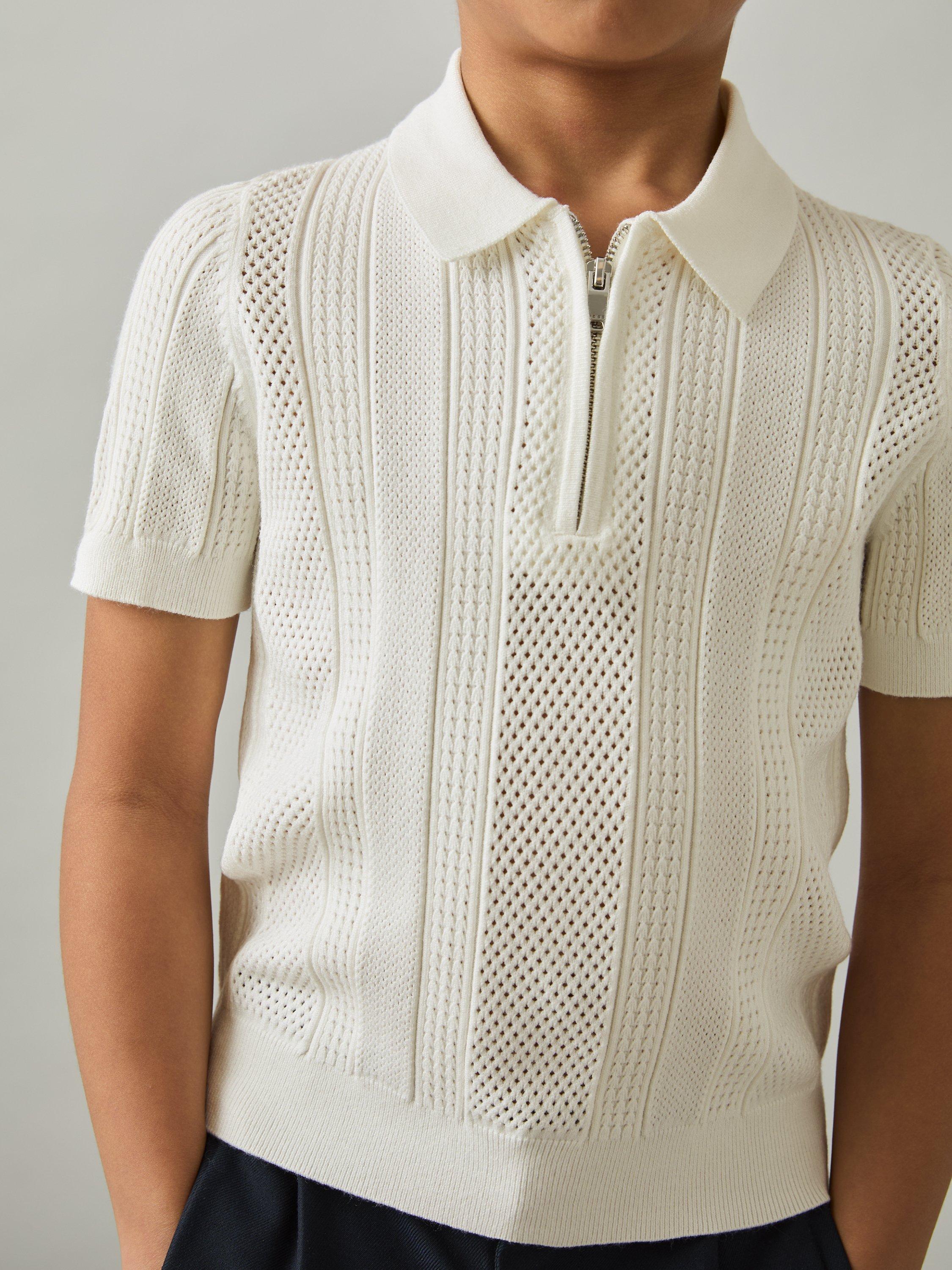 Product image 2 of 4, which shows Reiss Kids' Texas Textured Quarter-Zip Polo Shirt, Optic White, 4-5 years