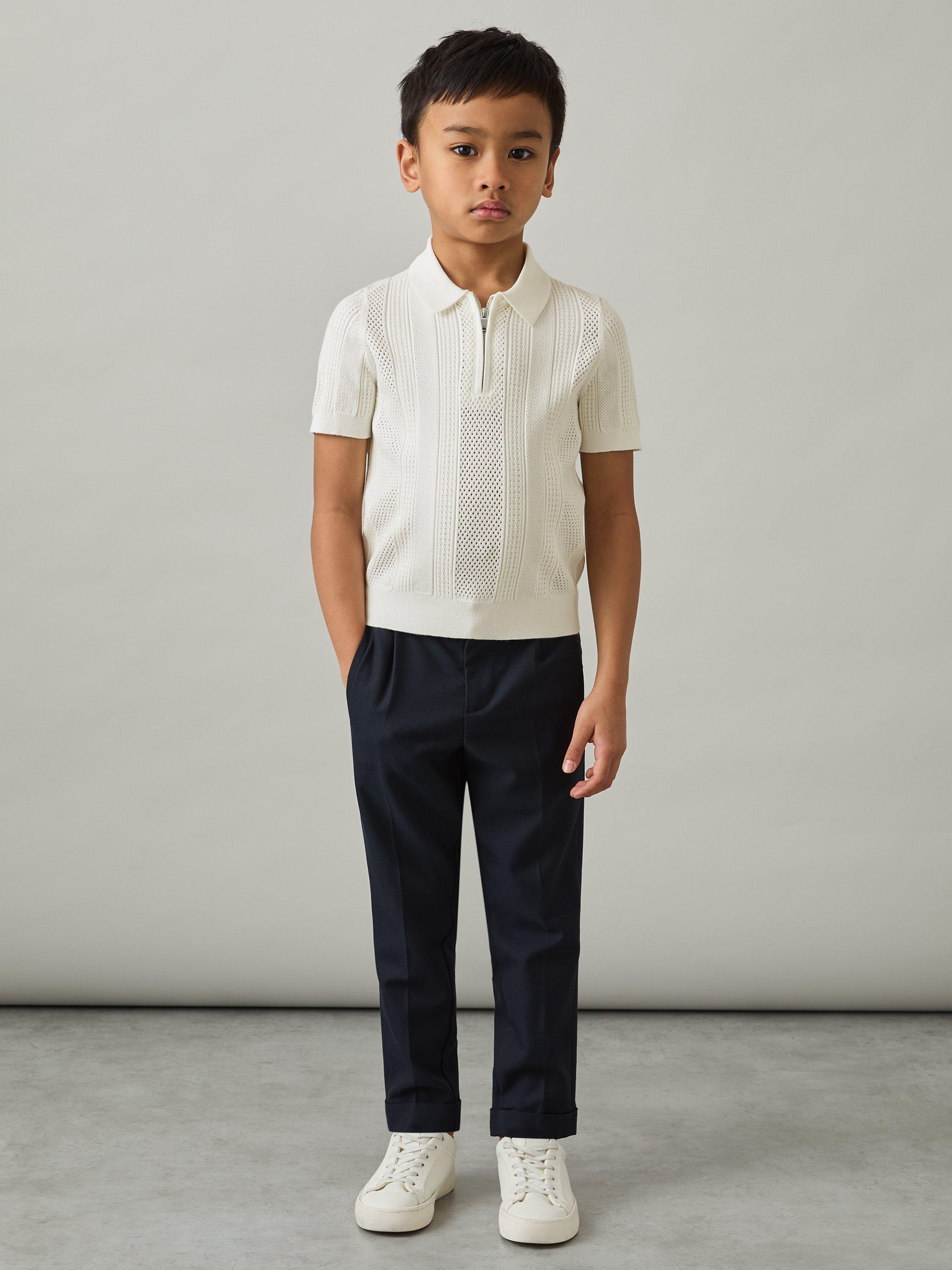 Product image 3 of 4, which shows Reiss Kids' Texas Textured Quarter-Zip Polo Shirt, Optic White, 4-5 years