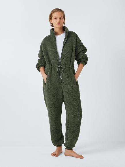 John Lewis Borg Zip Neck Onesie, Khaki