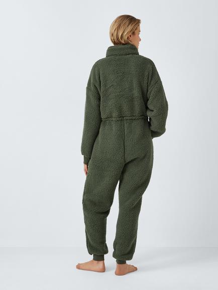 John Lewis Borg Zip Neck Onesie - view 2, Khaki