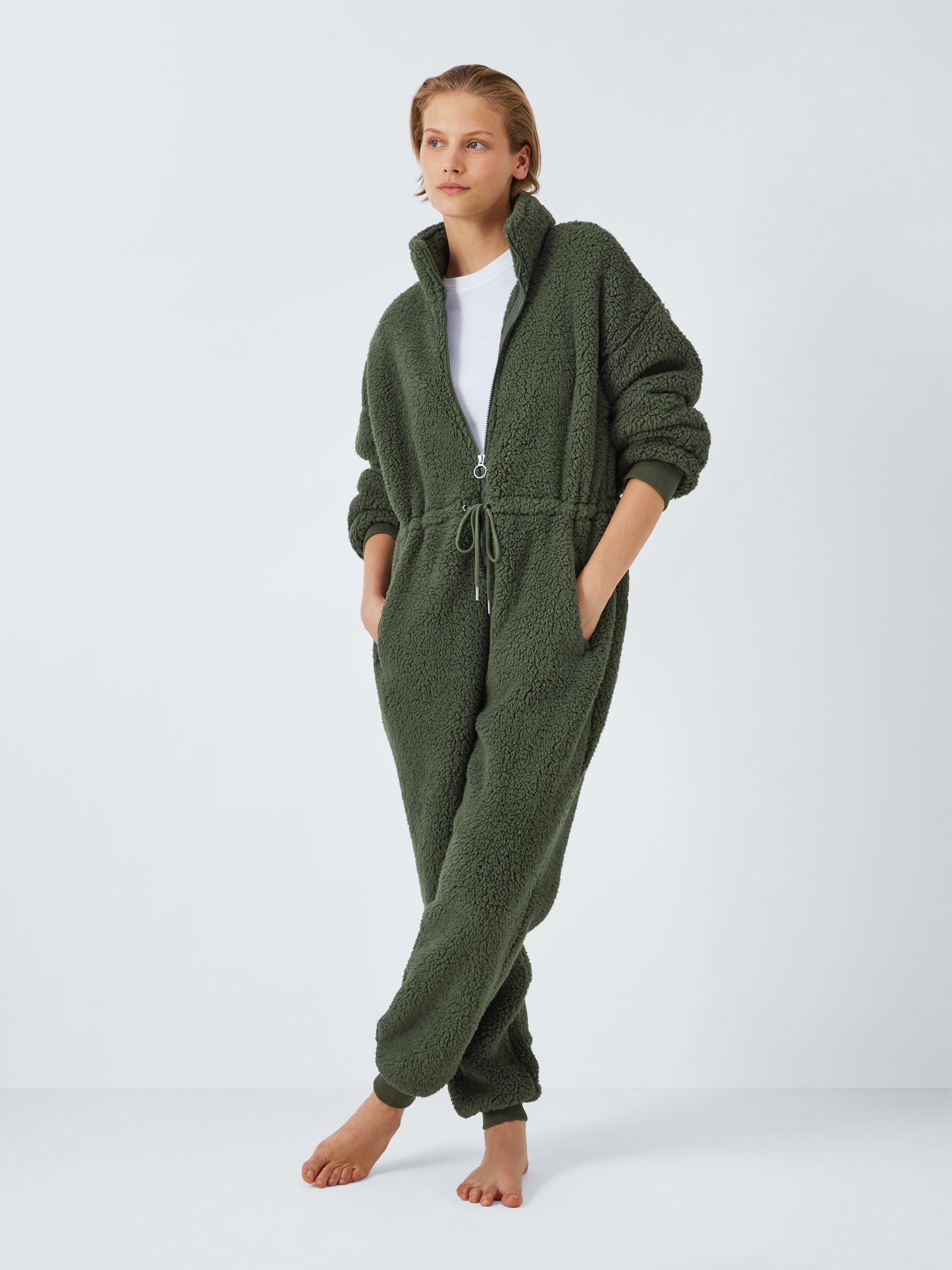Product image 3 of 6, which shows John Lewis Borg Zip Neck Onesie, Khaki, S