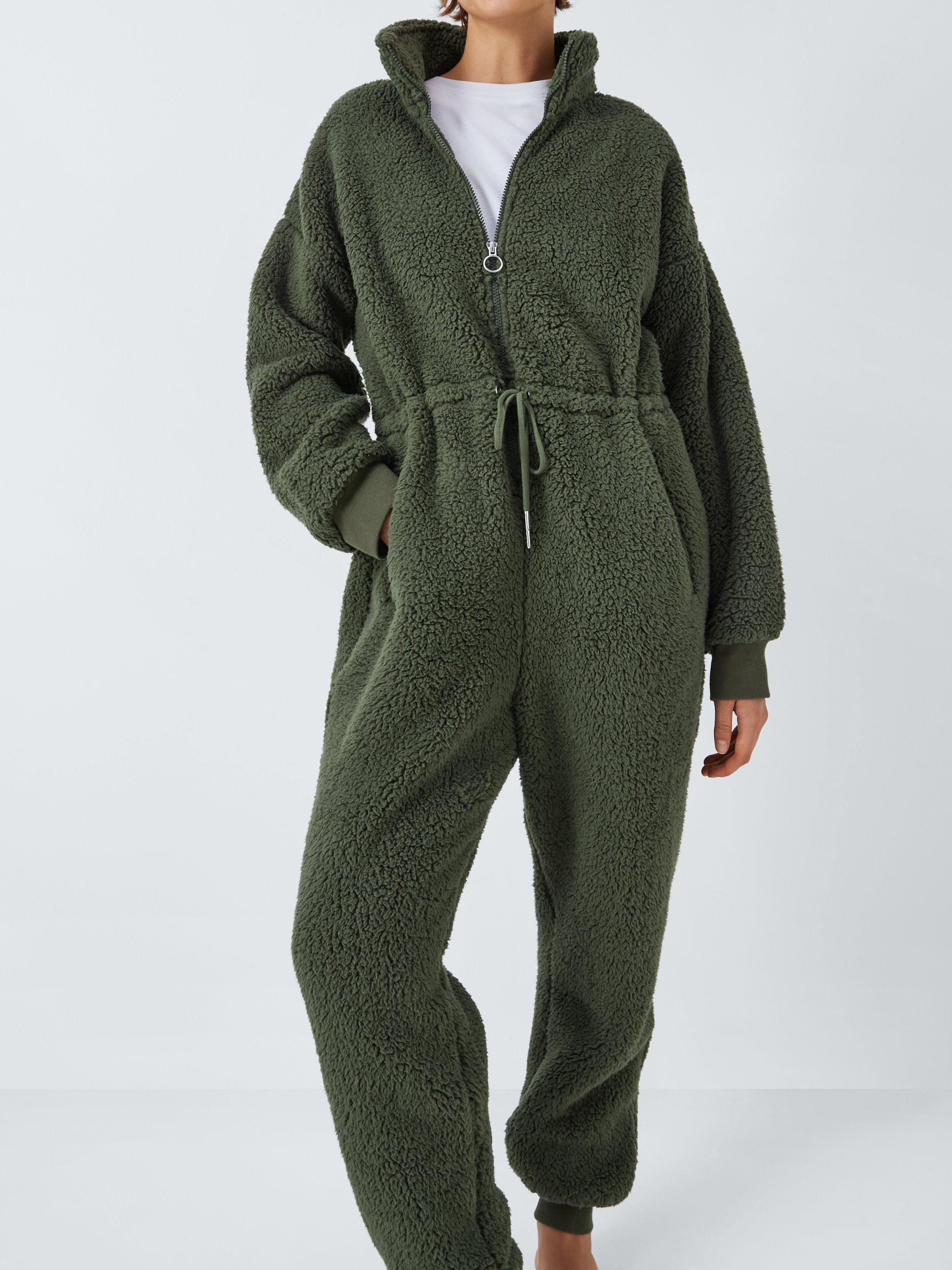 Product image 6 of 6, which shows John Lewis Borg Zip Neck Onesie, Khaki, S