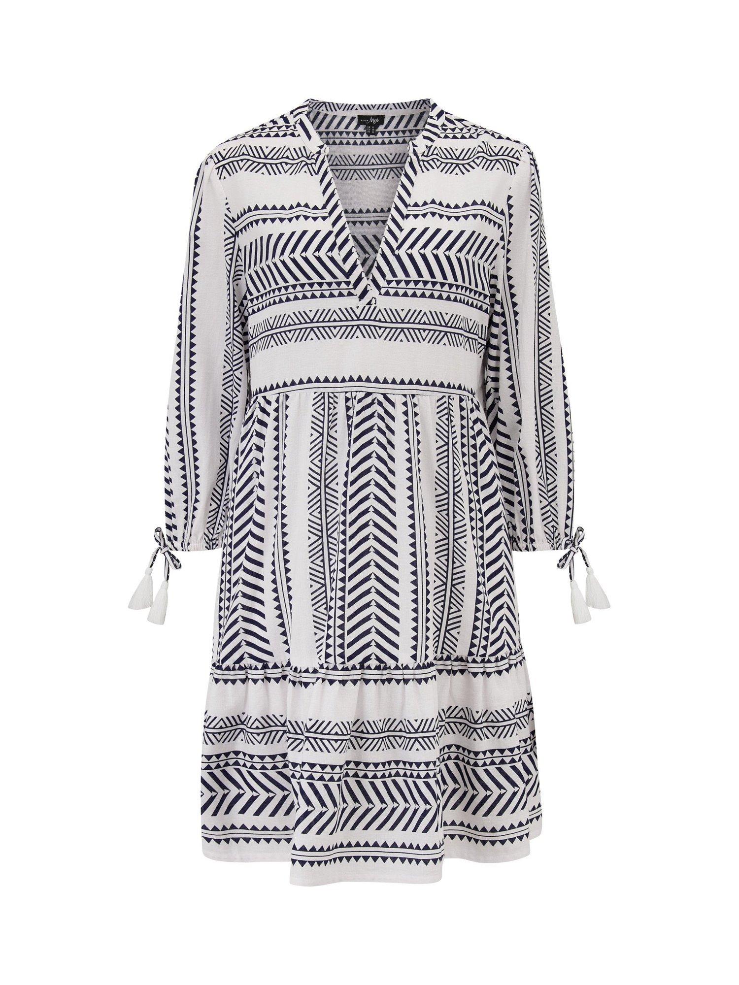 Product image 5 of 6, which shows Pour Moi Geometric Print Beach Kaftan Dress, Navy/White, 8