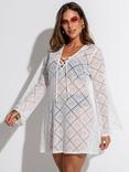 Pour Moi Crochet Lace Long Sleeve Beach Cover Up, Ivory